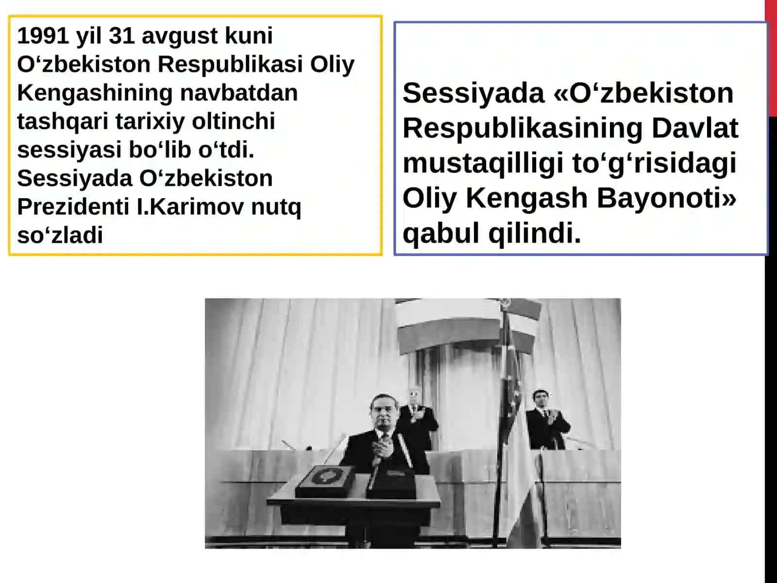 MUSTAQIL O‘ZBEKISTONRESPUBLIKASINING TASHKILTOPISHI VA UNING TARIXIYAHAMIYATI.O‘ZBEKISTONNINGO‘ZIGA XOS ISTIQLOL VA TARAQQIYOTYO‘LI 4