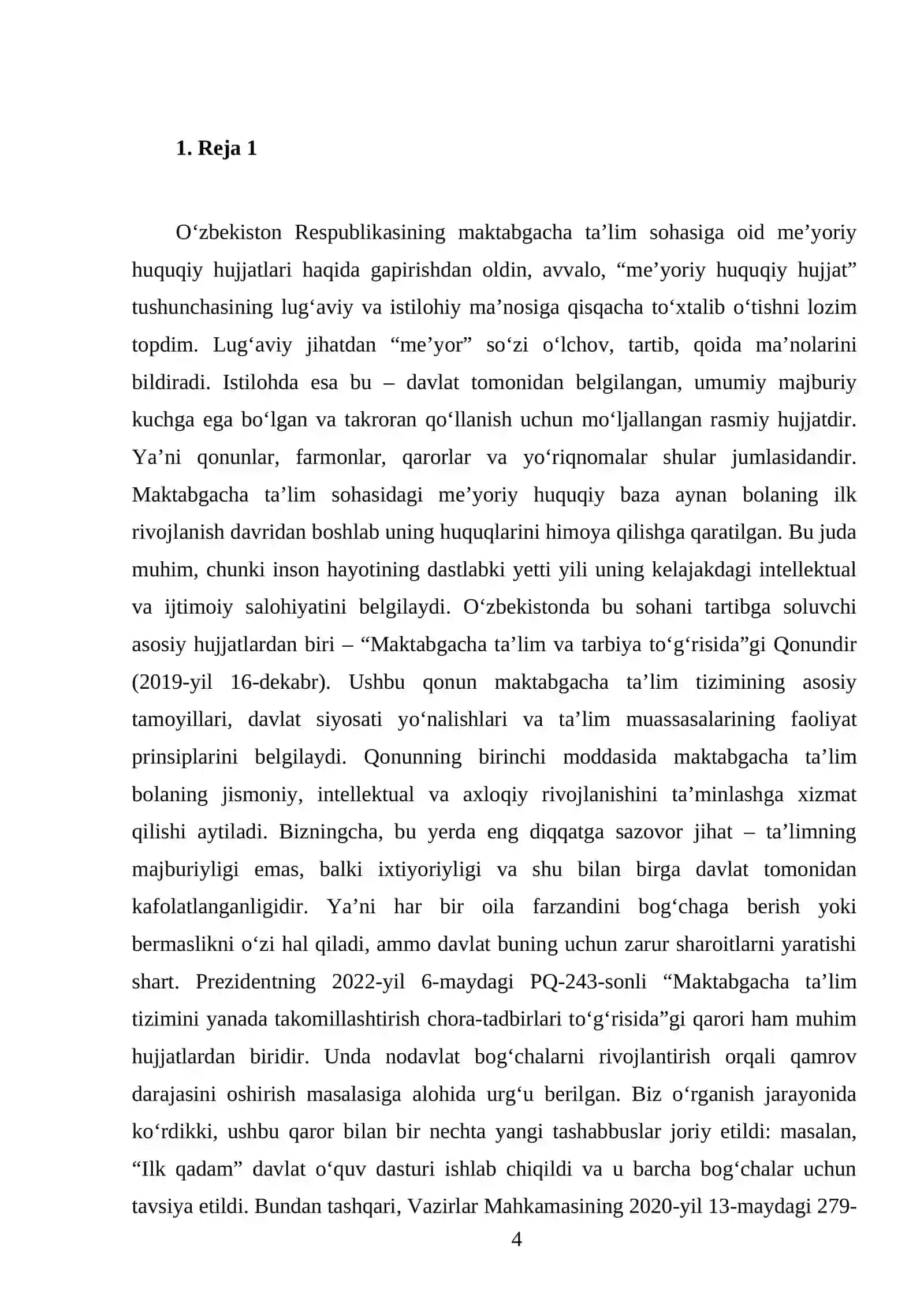 O‘zbekiston Respublikasining maktabgacha ta’lim sohasiga oid me’yoriy huquqiy hujjatlari 4