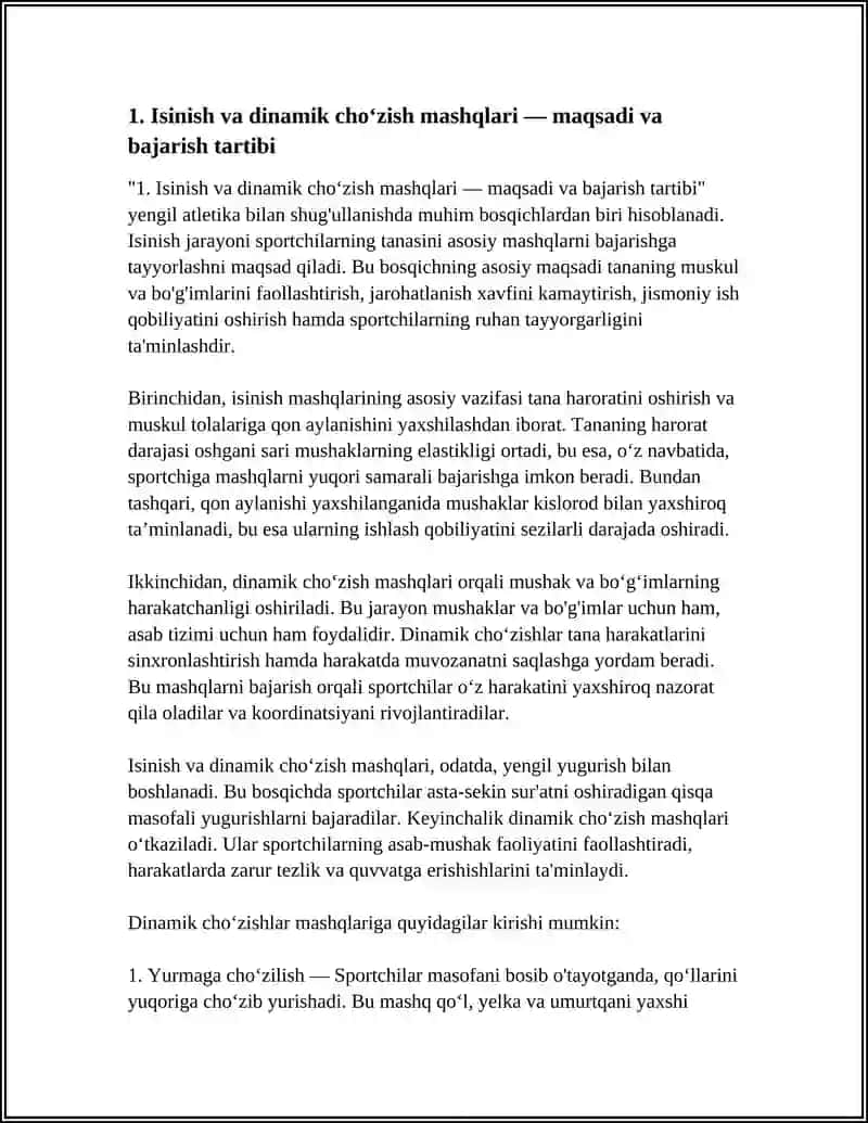 YENGIL ATLETIKA BILAN SHUGʻULLANTIRISHDA UMUMIY RIVOJLANTIRUVCHI HAMDA MAXSUS MASHQLARINI BAJARISHNI OʻRGATISH 4