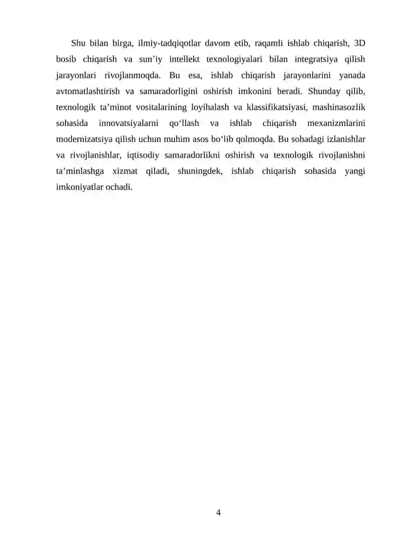 TEXNOLOGIK TA’MINOT VOSITALARINI LOYIHALASH VA   ISHLAB CHIQARISH 4