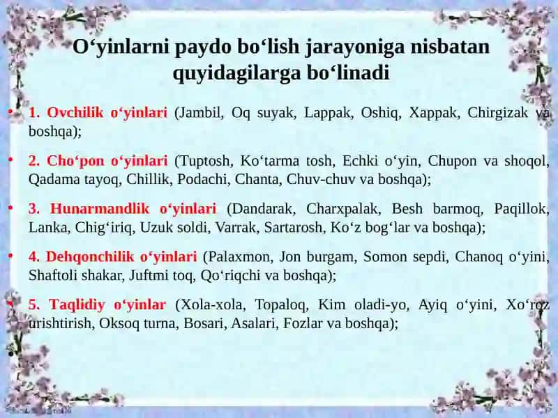 Harakatli o‘yinlarning tarixi, turkumlanishi 4