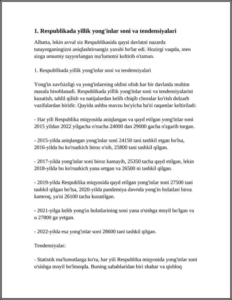 RESPUBLIKA BO'YICHA YONG'INLAR SODIR BULISHI VA ULARDAN KO'RILADIGAN ZARARLAR TO'G'RISIDA STATISTIK MA'LUMOTLAR 4