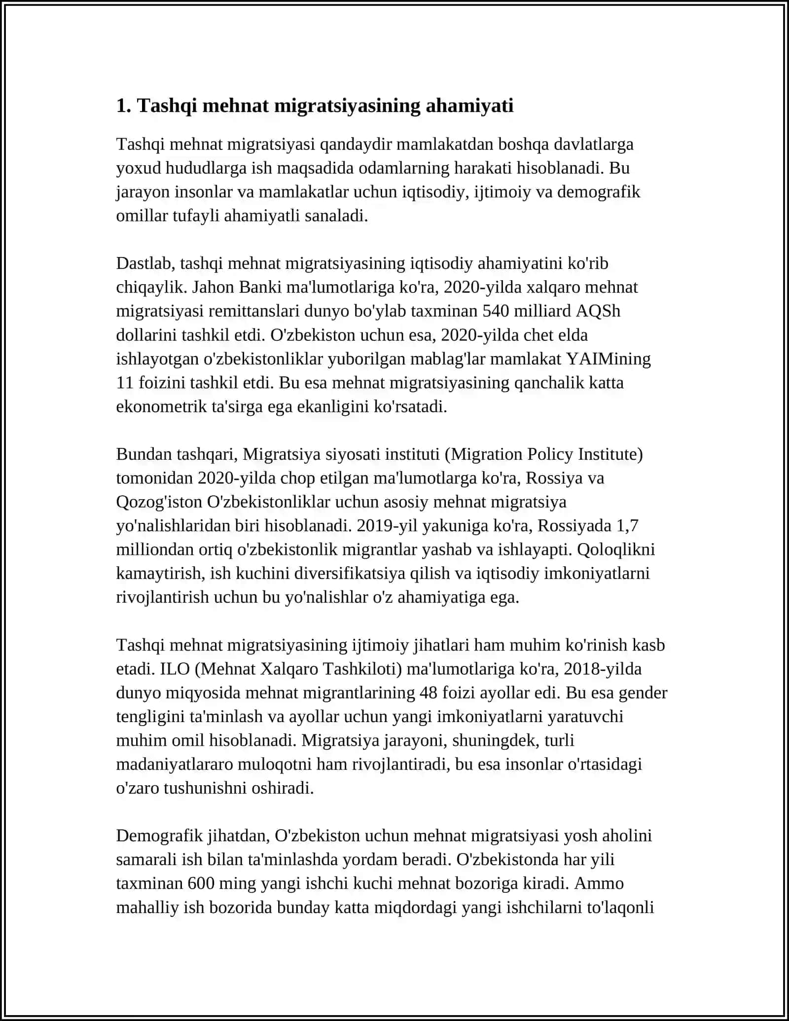 O'ZBEKISTONDA TASHQI MEHNAT MIGRATSIYASINI RAG'BATLANTIRISH ORQALI AHOLI TURMUSH DARAJASINI OSHIRISH 4