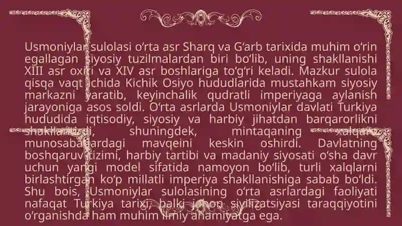 Usmoniylar sulolasining shakllanishi va dastlabki hududiy kengayish jarayonlari 4