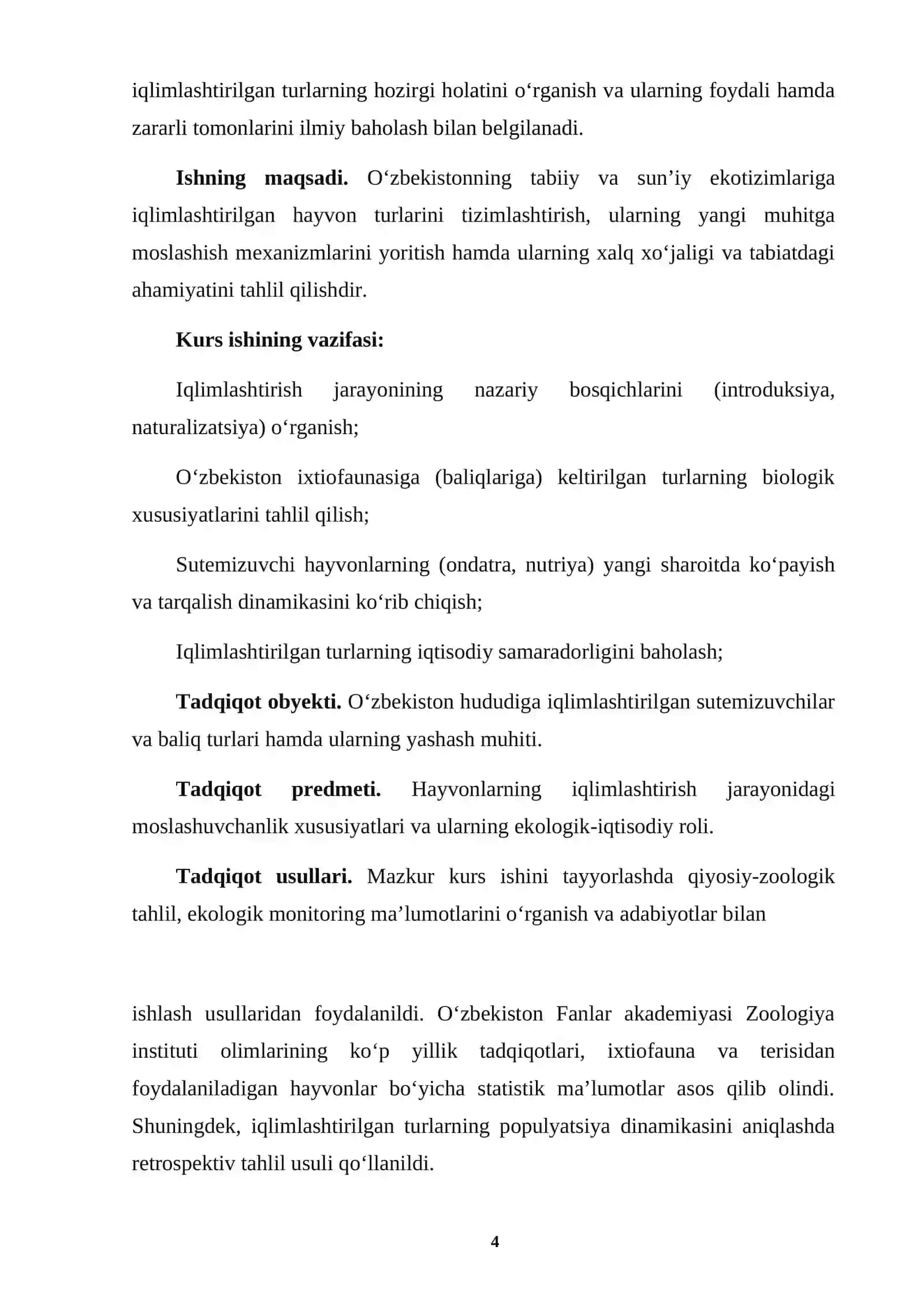 O‘zbekistonga iqlimlashtirilgan turlar va ularning ahamiyati. 4