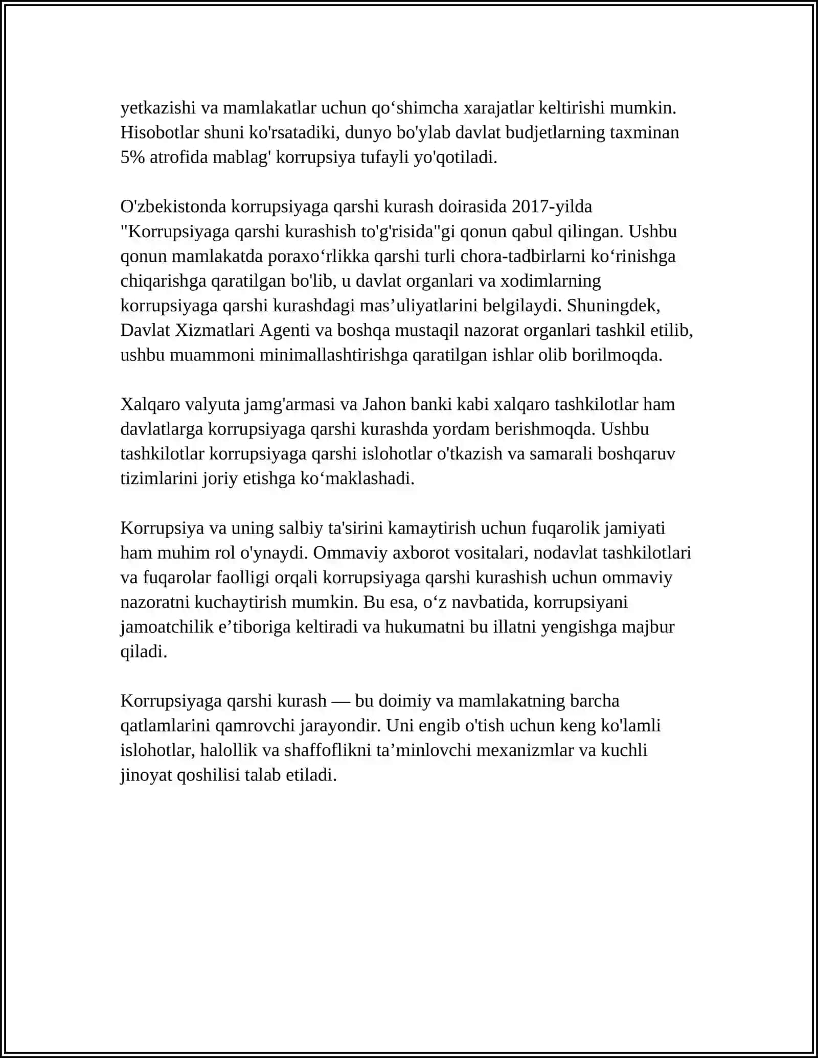 MUSTAQIL ISH Mavzu: KARRUPSIYA NIMA VA UNING KELIB CHIQISH SABABLARI 4
