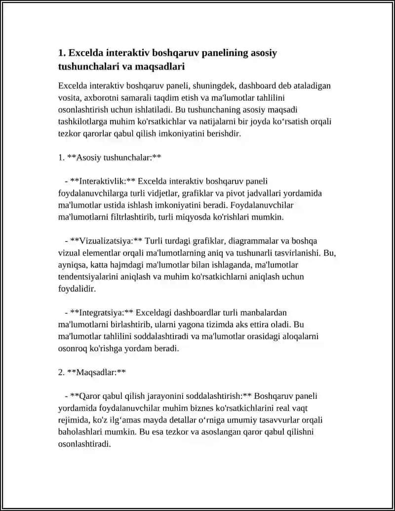 EXCELDA INTERAKTIV BOSHQARUV PANELI (DASHBOARD) YARATISH VA UNI IQTISODIY TAHLILDA QO‘LLASH 4