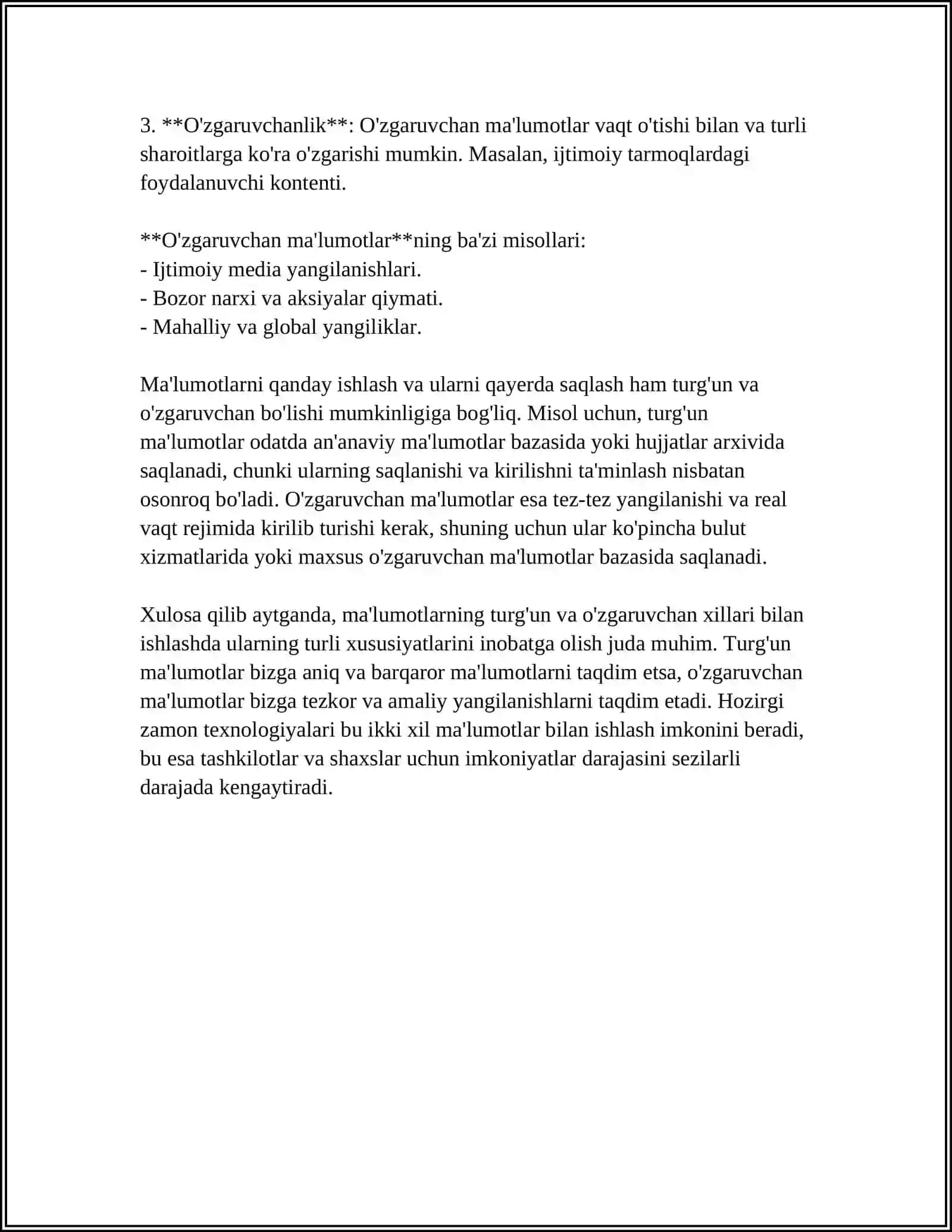 MA'LUMOTLARNING TURLI XIL TURLARINI QAYTA ISHLASH. ALGORITMLAR TURLARI. ( MA'LUMOT KIRITISH) 4