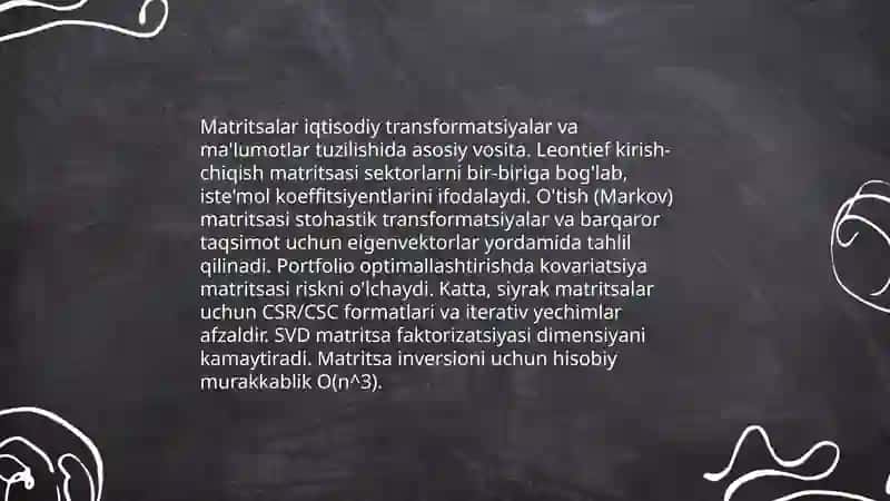 Chiziqli algebra elementlari va ularni iqtisodiyotdagi tatbiqi 4