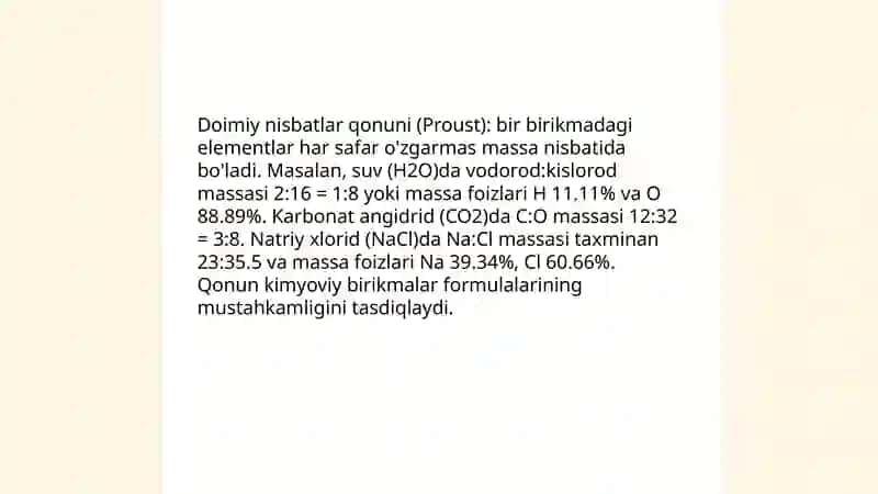 Kimyoning asosiy stexiomatrik qonunlari 4