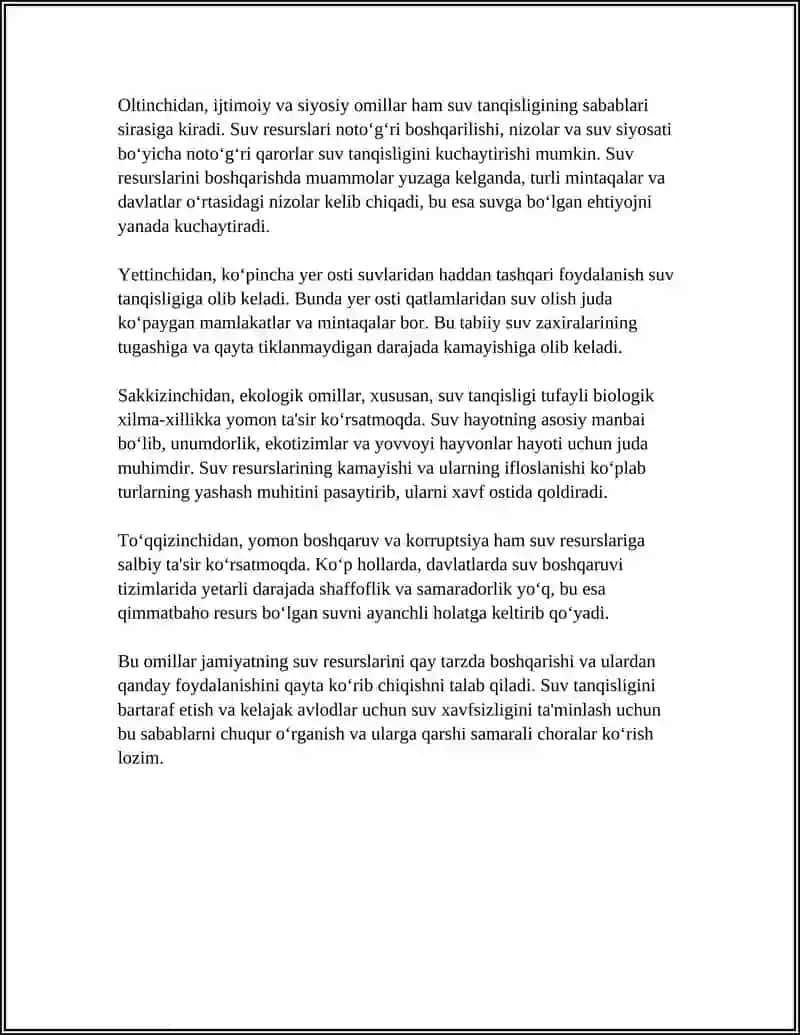 BUTUN DUNYODA SUV TANQISLIGINI OLDINI OLISH VA TEGISHLI CHORA-TADBIRLAR 4