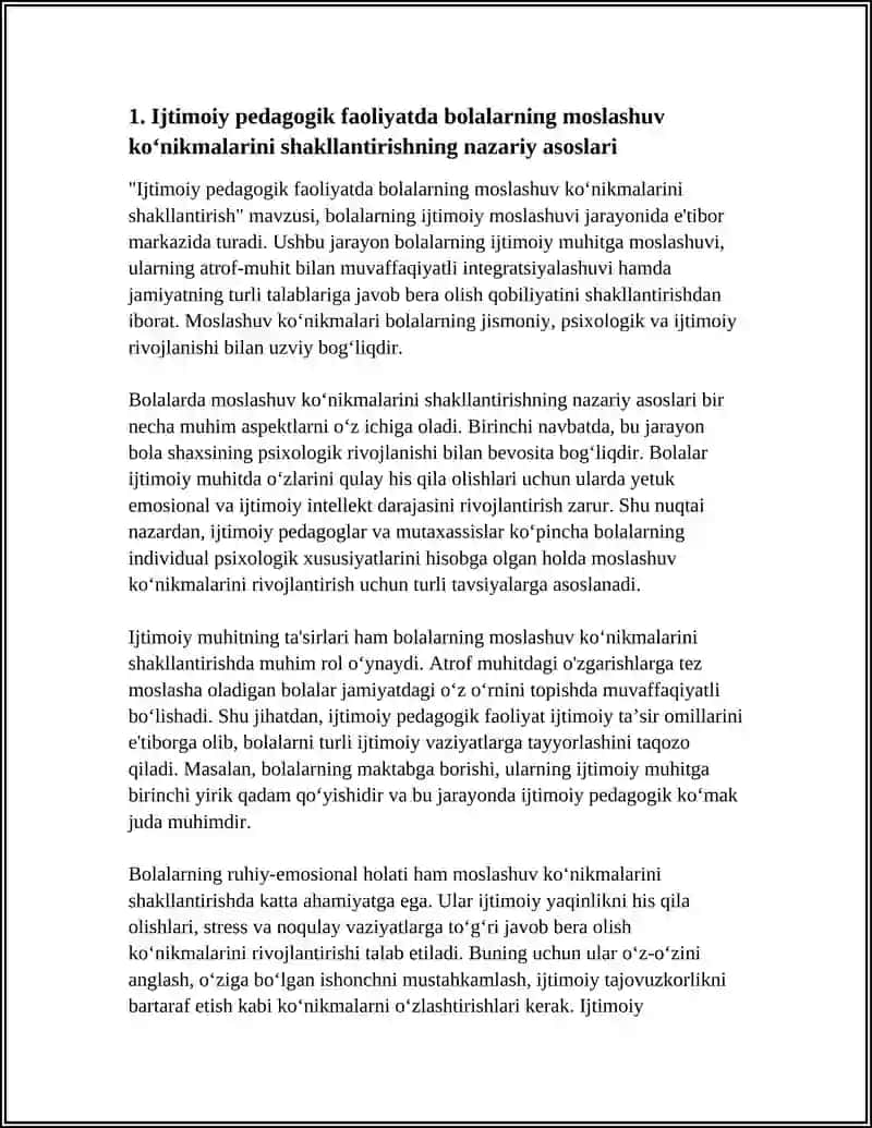 Ijtimoiy Pedagogik Faoliyatda Bolalarning Moslashuv Ko'nikmalarini Shakllantirish 4