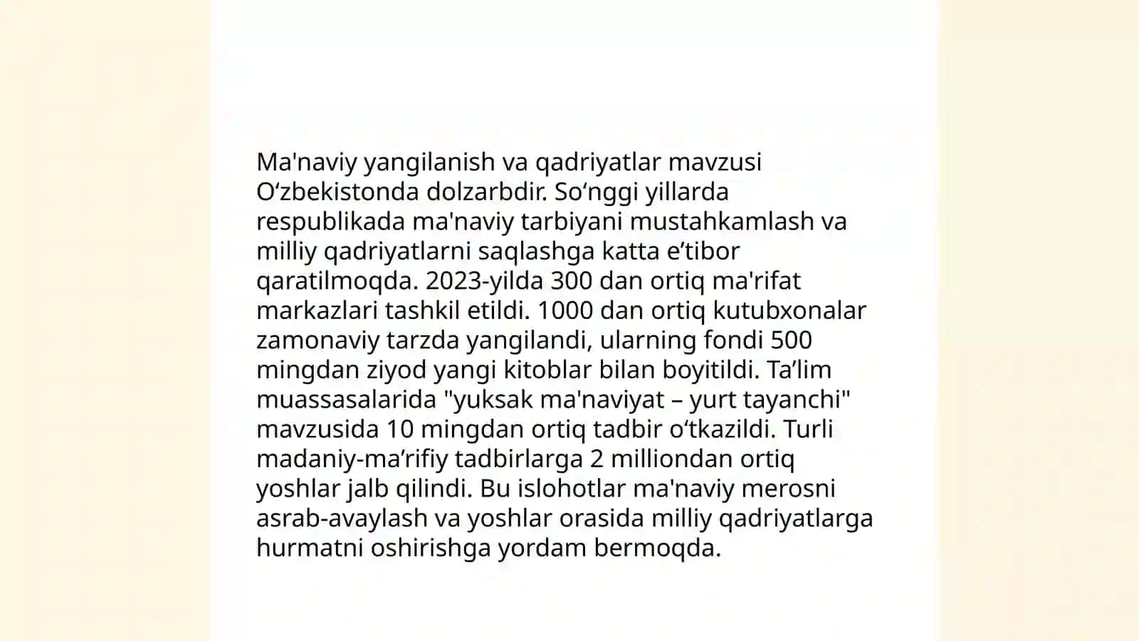 Yangi Oʻzbekiston amalga oshirish maʼnaviy oʻzgarishlar 4