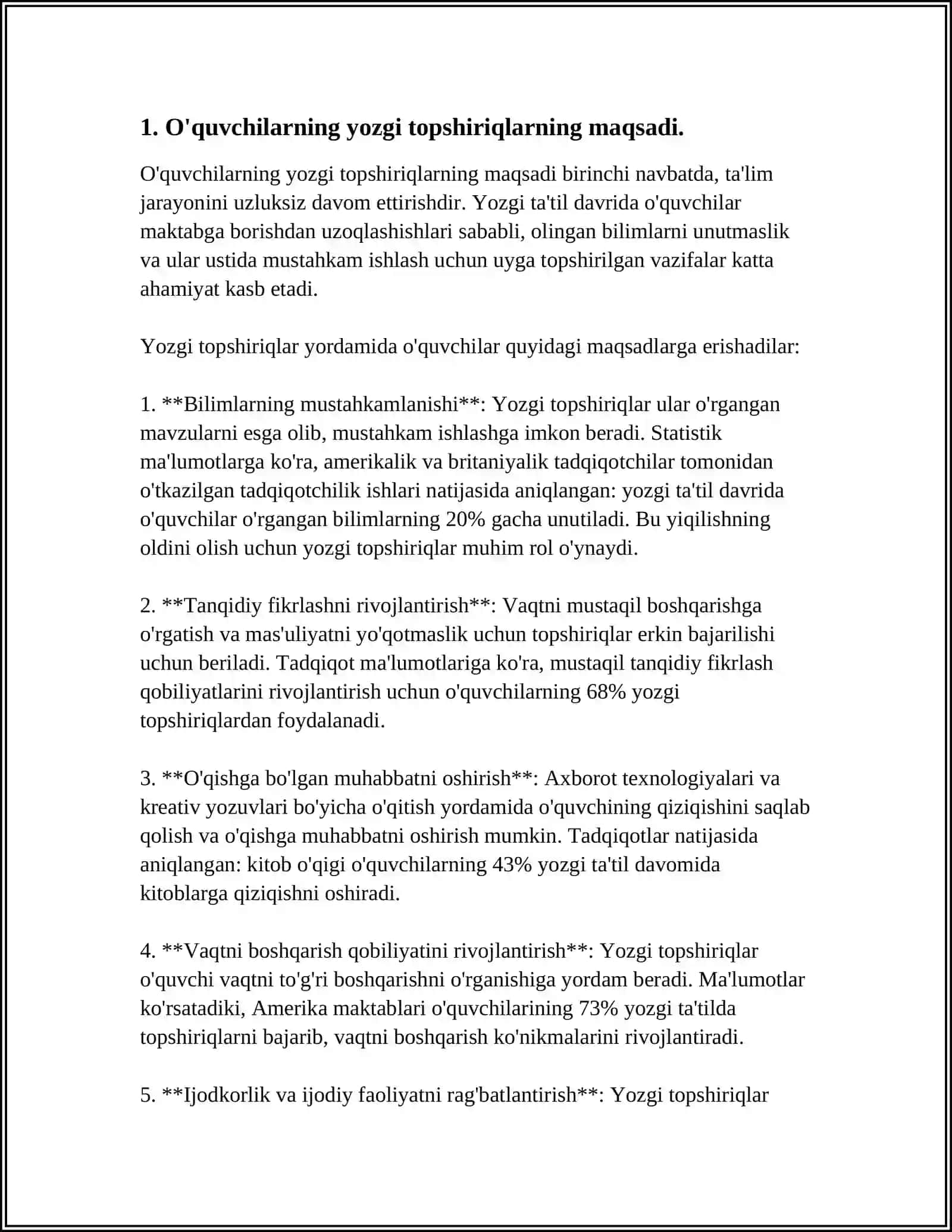 O'QUVCHILARNING BOTANIKADAN BAJARADIGAN YOZGI TOPSHIRIQLARNING MAZMUNI VA UNING TA'LIM -TARBIYA JARAYONIDA TUTGAN O'RNI 4