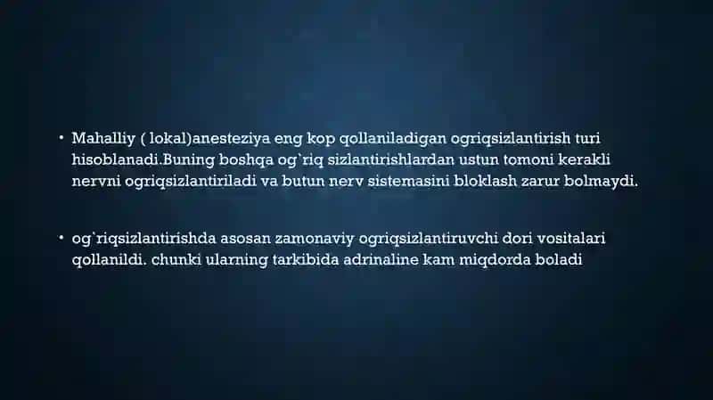 xirurgik stomatologiyada qo'llaniladigan og'riqsizlantirish usullari 4