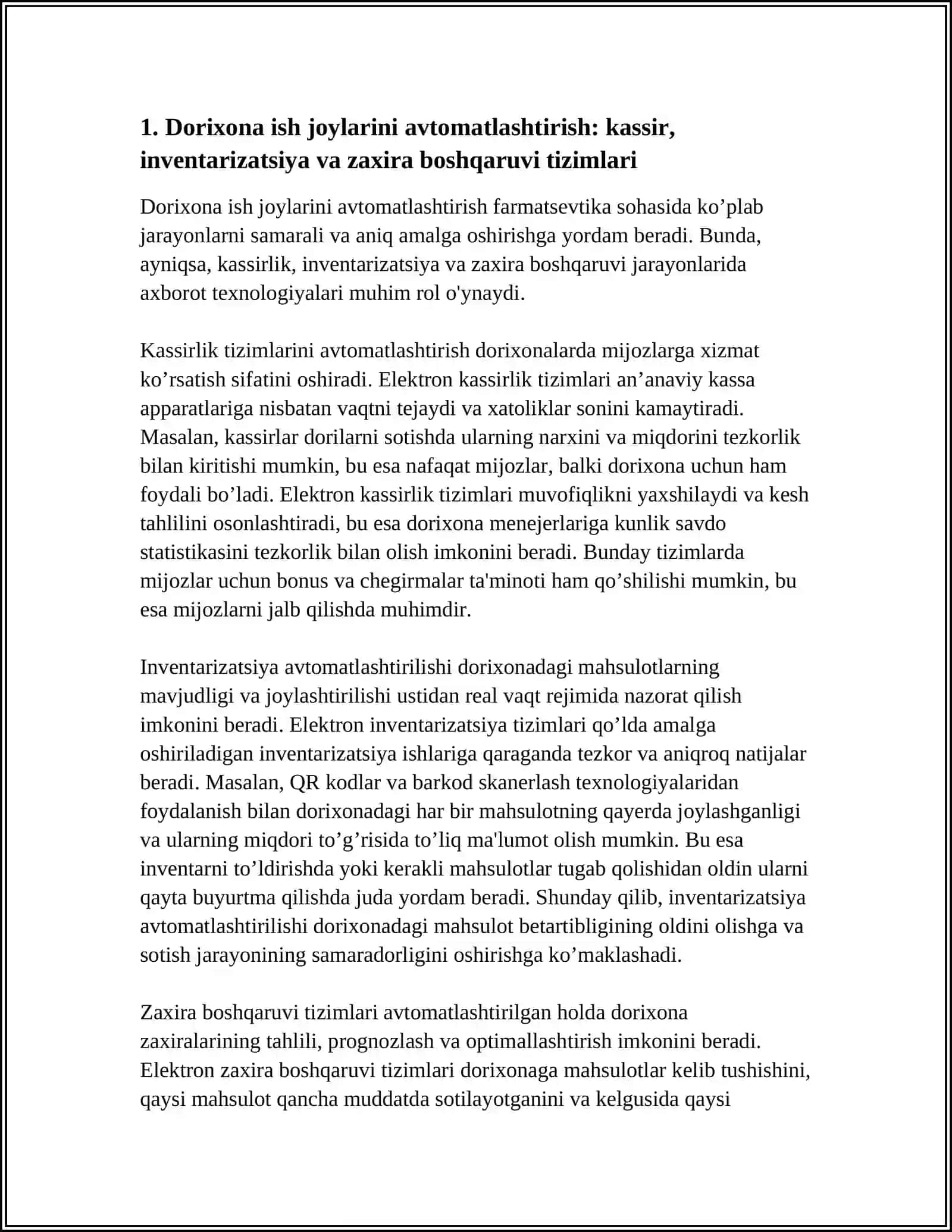 FARMATSEVTIKA SOHASIDA ISHCHI OʻRINLARINI AVTOMATLASHTIRISHDA VA TIBBIY MASALALARNI YECHISHDA AXBOROT TEXNOLOGIYALARI 4