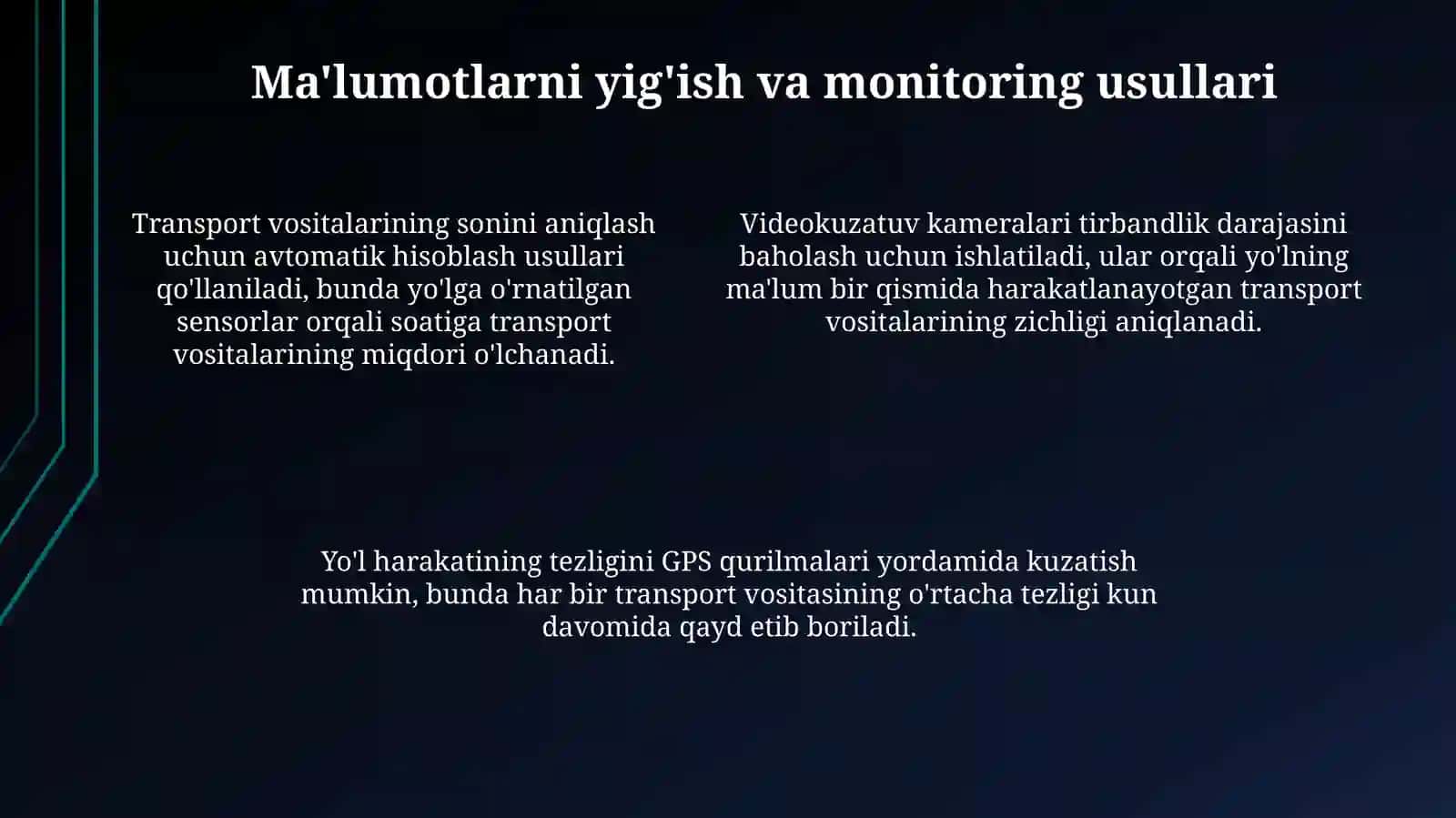 Avtomobil yoʻllarining transport ekspluatsion koʻrsatkichlarini rejalashtirish 4