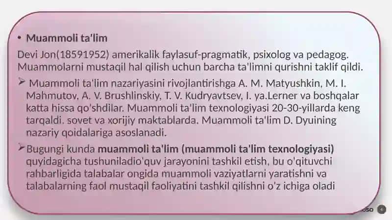 Dasturlashtirilgan muammoli ta'lim texnologiyalari 4