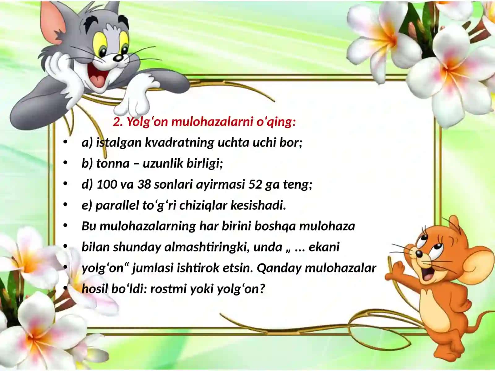 MULOHAZALAR USTIDA TOPSHIRIQLARNI BAJARISH 4
