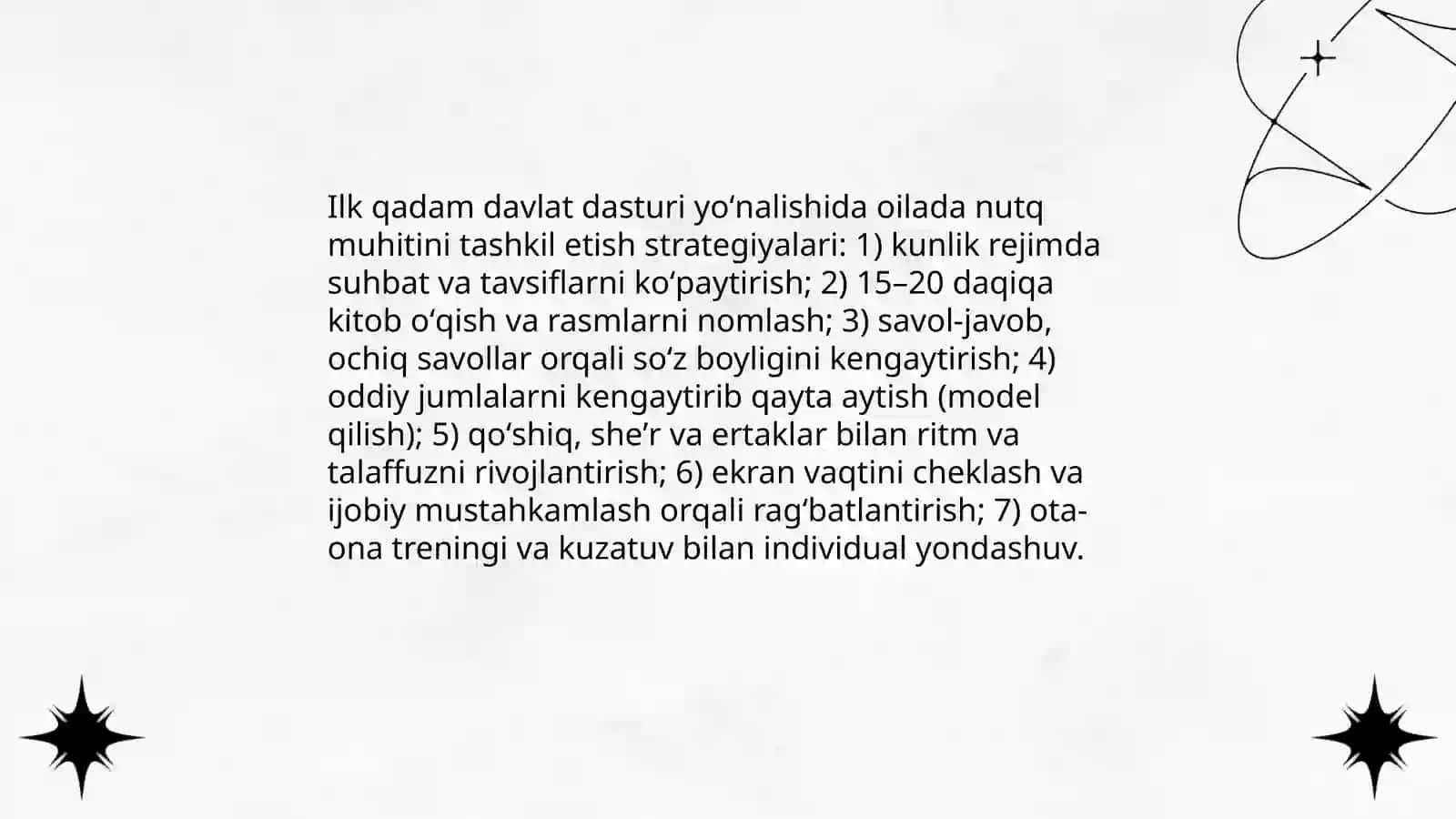 Ilk qadam davlat dasturi asosida 2 yoshdan 3 yoshgacha boʻlgan bolalarning nutqini oʻstirish 4