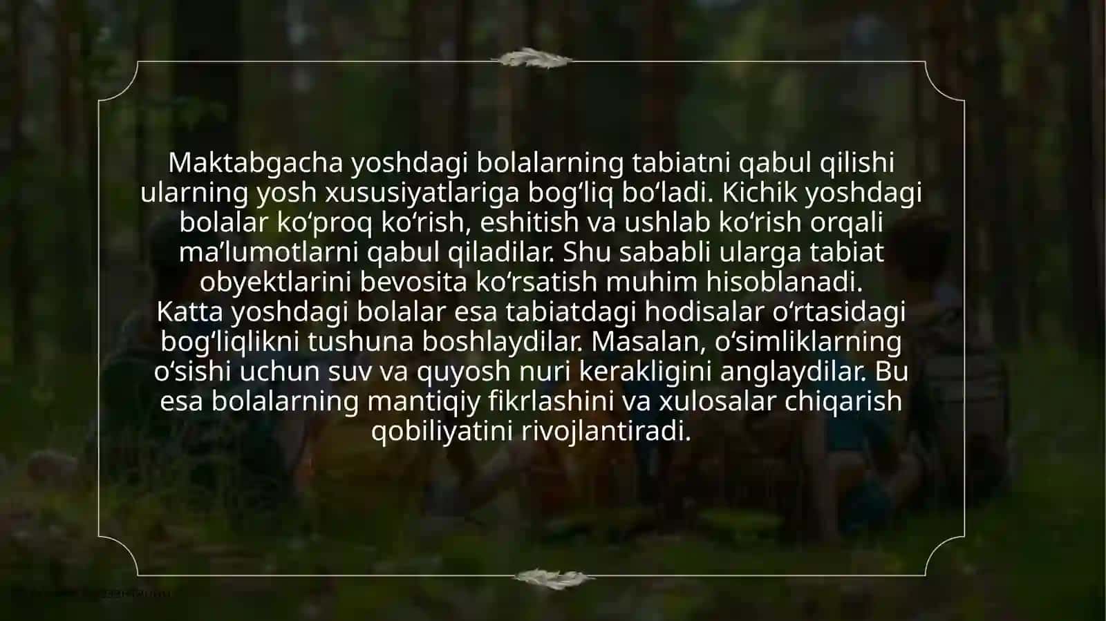 MAKTABGACHA YOSHDAGI BOLALARNI JONLI VA JONSIZ TABIAT BILAN TANISHRIRISH TAMOYILLARI 4