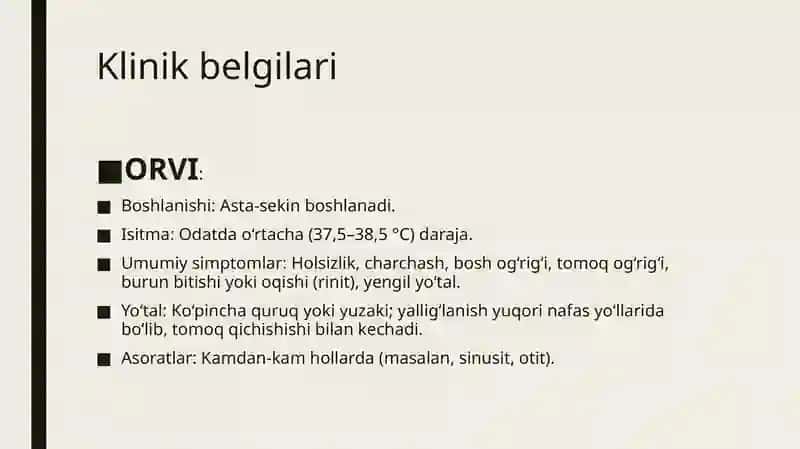 ORVI, gripp, o'tkir bronxit differensialdiagnostikasi 4