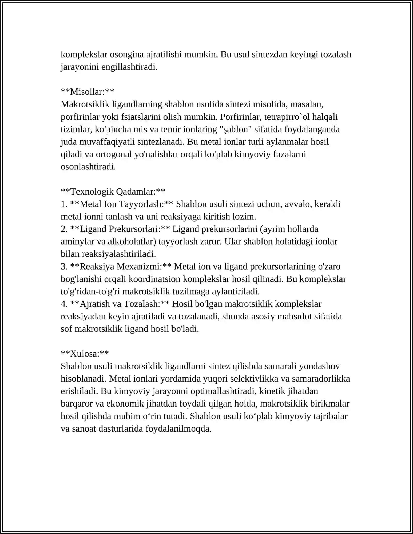 MAKROTSIKLIK LIGANDLAR VA KOMPLEKSLARNING OLINISHI VA XOSSALARI 4