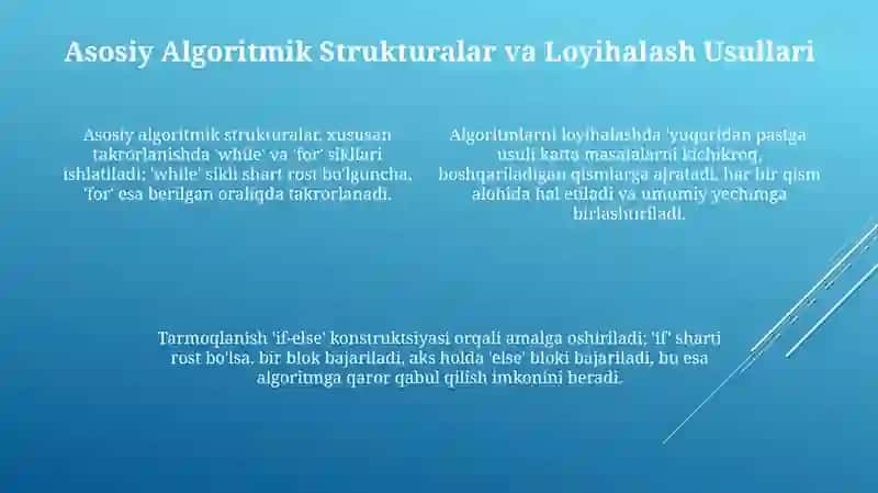Algaritimlash asoslari bulimini o'qitish metodikasi 4