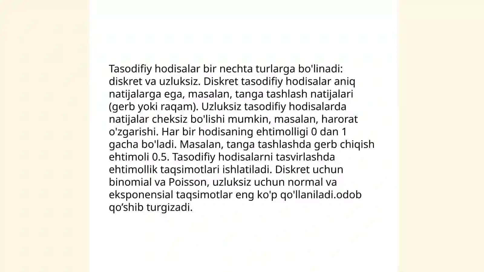 Tasodifiy hodisalar, ularni baholash usullari 4