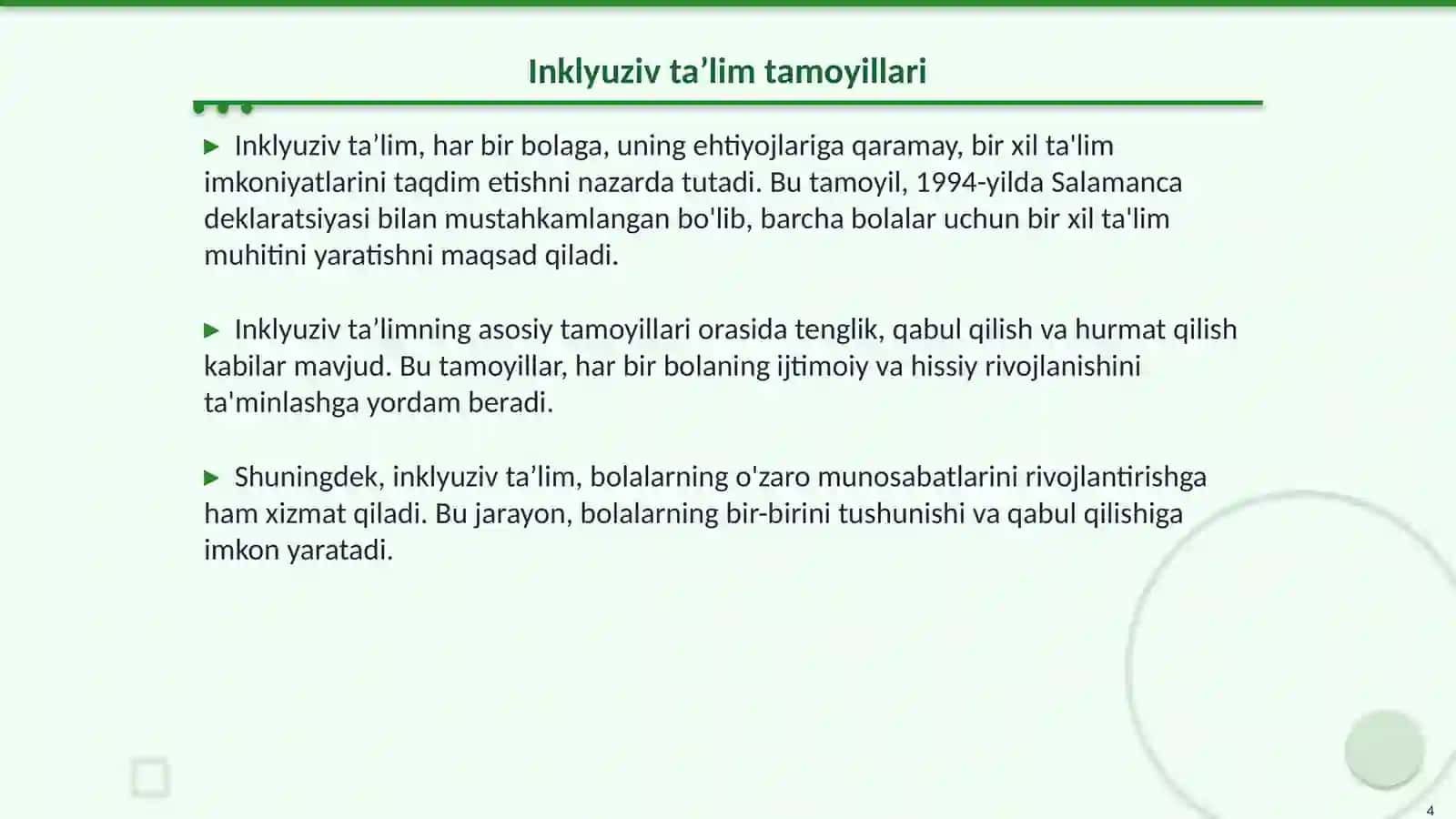 Alohida taʼlim ehtiyojlari bo‘lgan bolalarni inklyuziv taʼlim va tarbiyalash konsepsiyasi 4