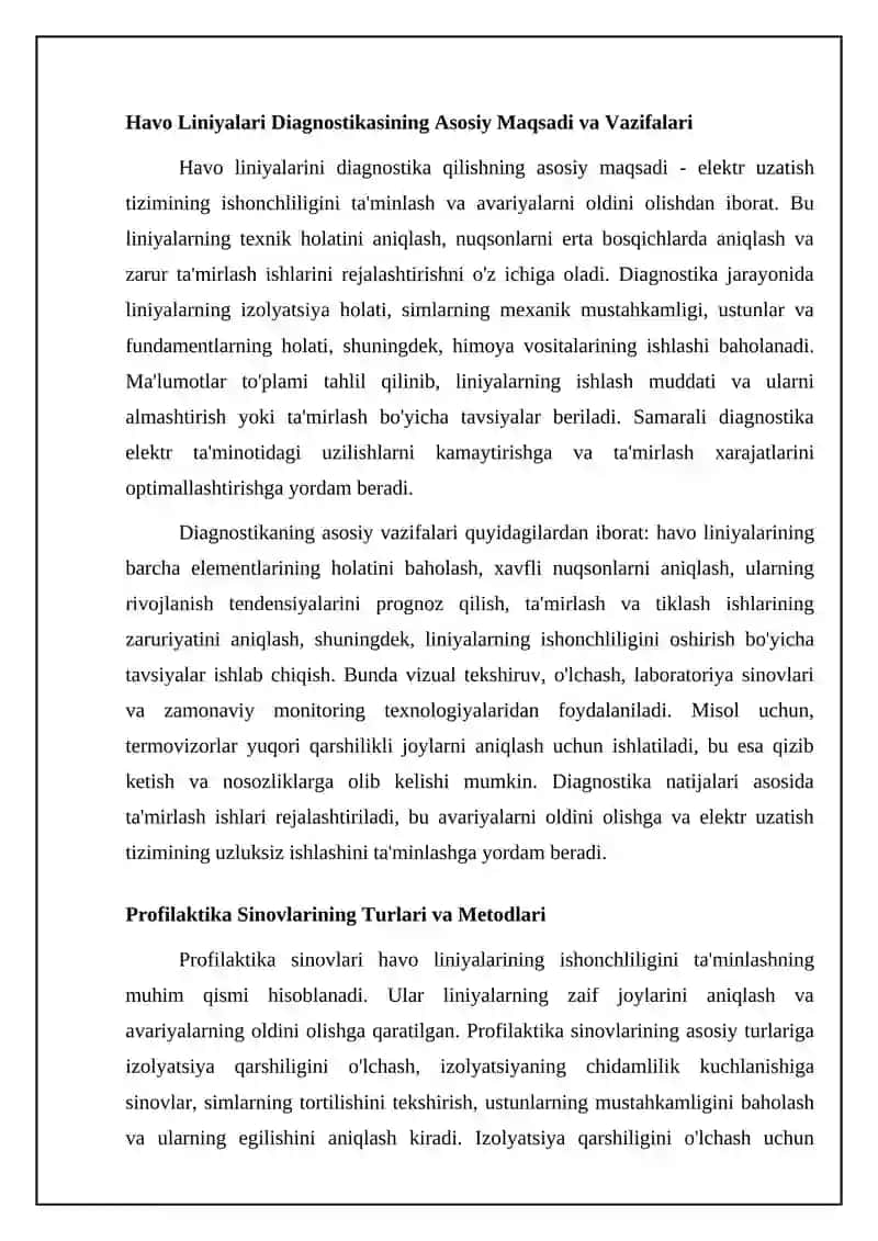 Havo liniyalari ta'mirlash va oldini olish sinovlari 4