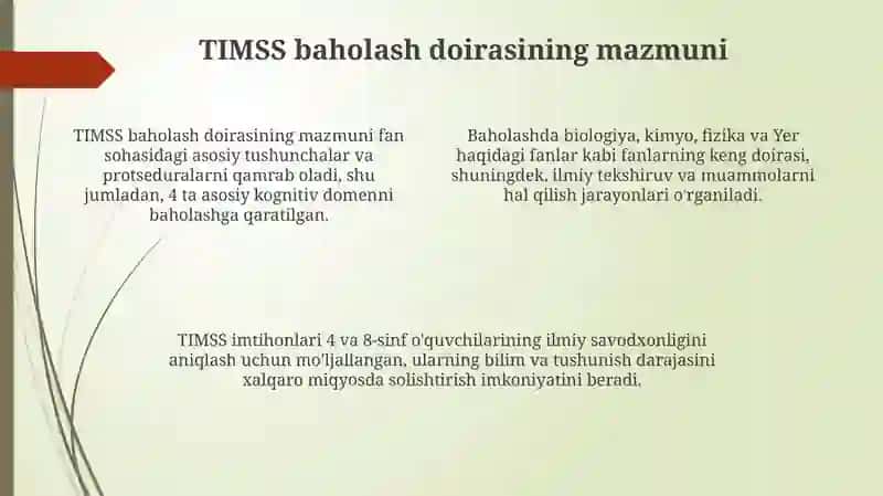 TIMS Stadqiqotining Tabiy Fanlar Baholash Qamrov Doirasi Mazmun va Mohiyati 4