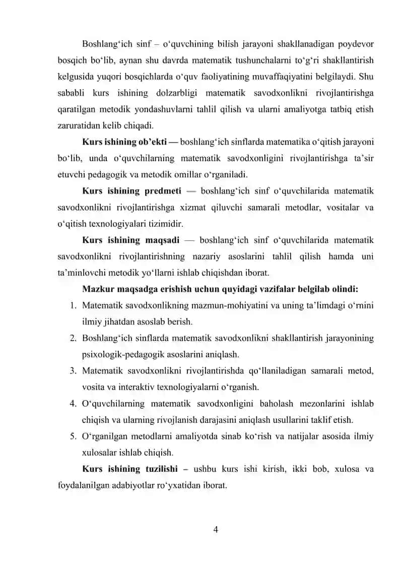 Matematik savodxonlikni rivojlantirish 4