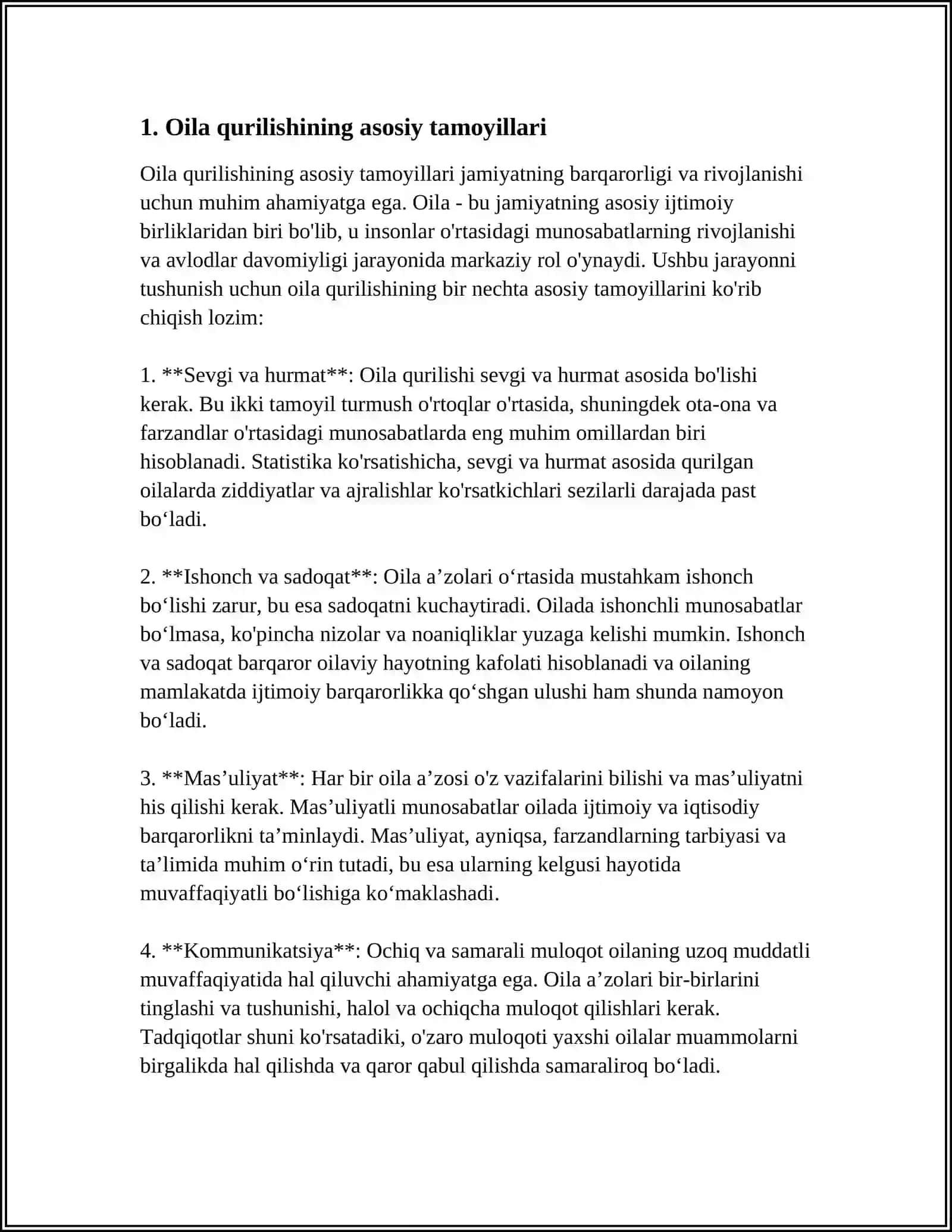 ABDURAUF FITRATNING " OILA ASARIDAGI" OILA QURISH TARTIBLARI VA FARZAND TARBIYASIGA OID G'OYALAR BO'YICHA ESSE TAYYORLASH 4