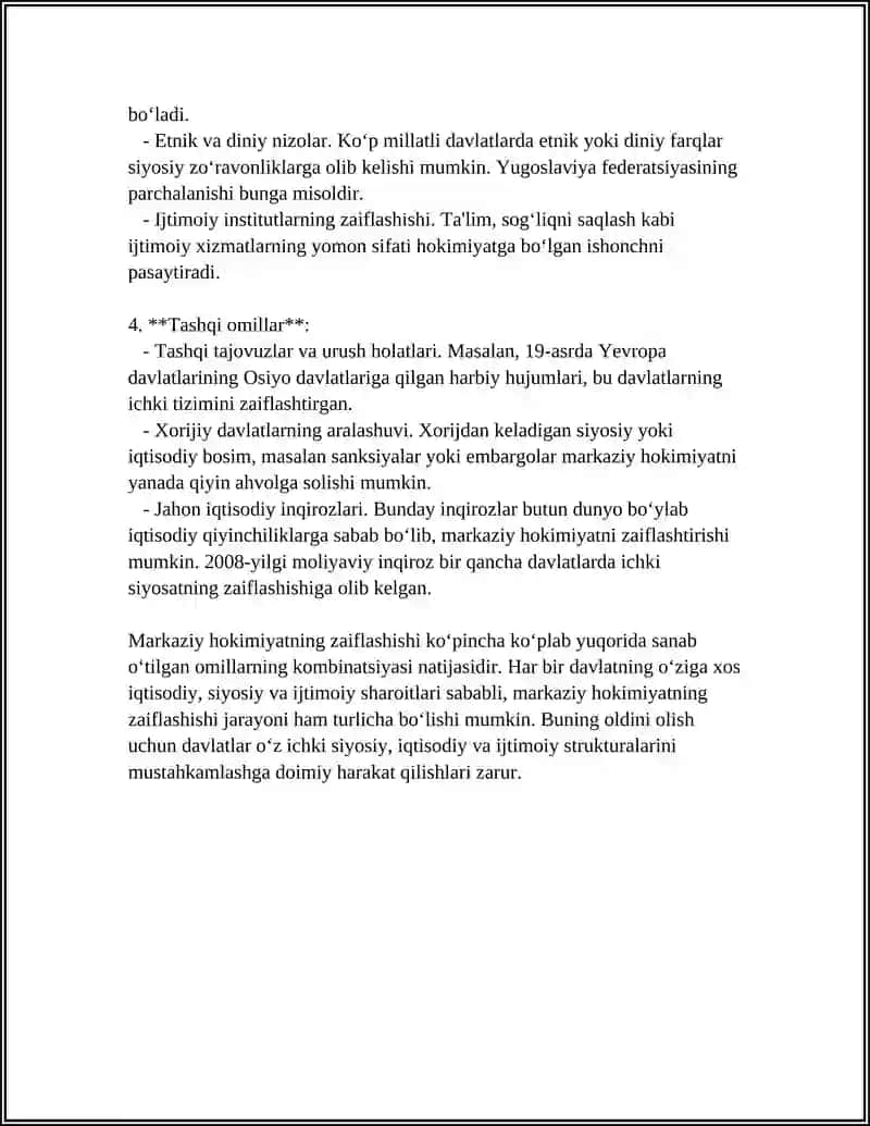 AMIR TEMUR DAVRI DAVLATCHILIGI OʻRTA OSIYONING XONLIKLARGA BOʻLINIB KETISHI UNING SABABLARI VA OQIBATLARI 4