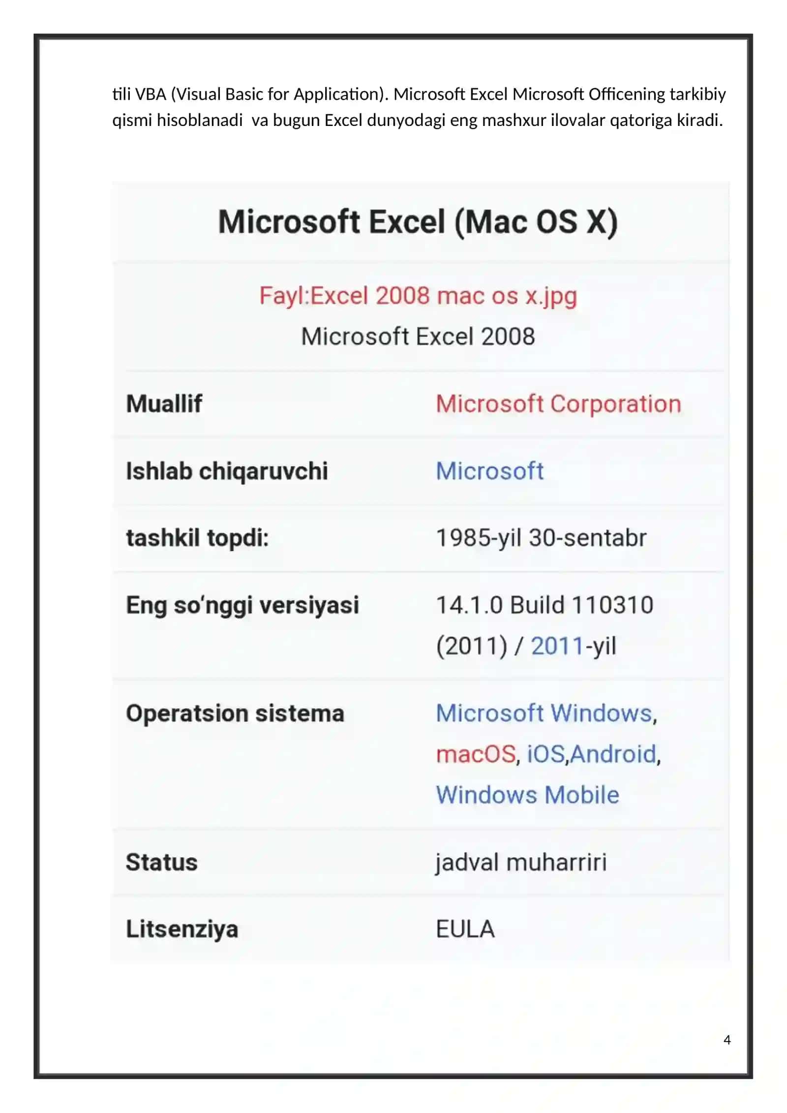 Microsoft Excel dasturida “Совместимость” turiga mansub funksiyalarning vazifalari. 4