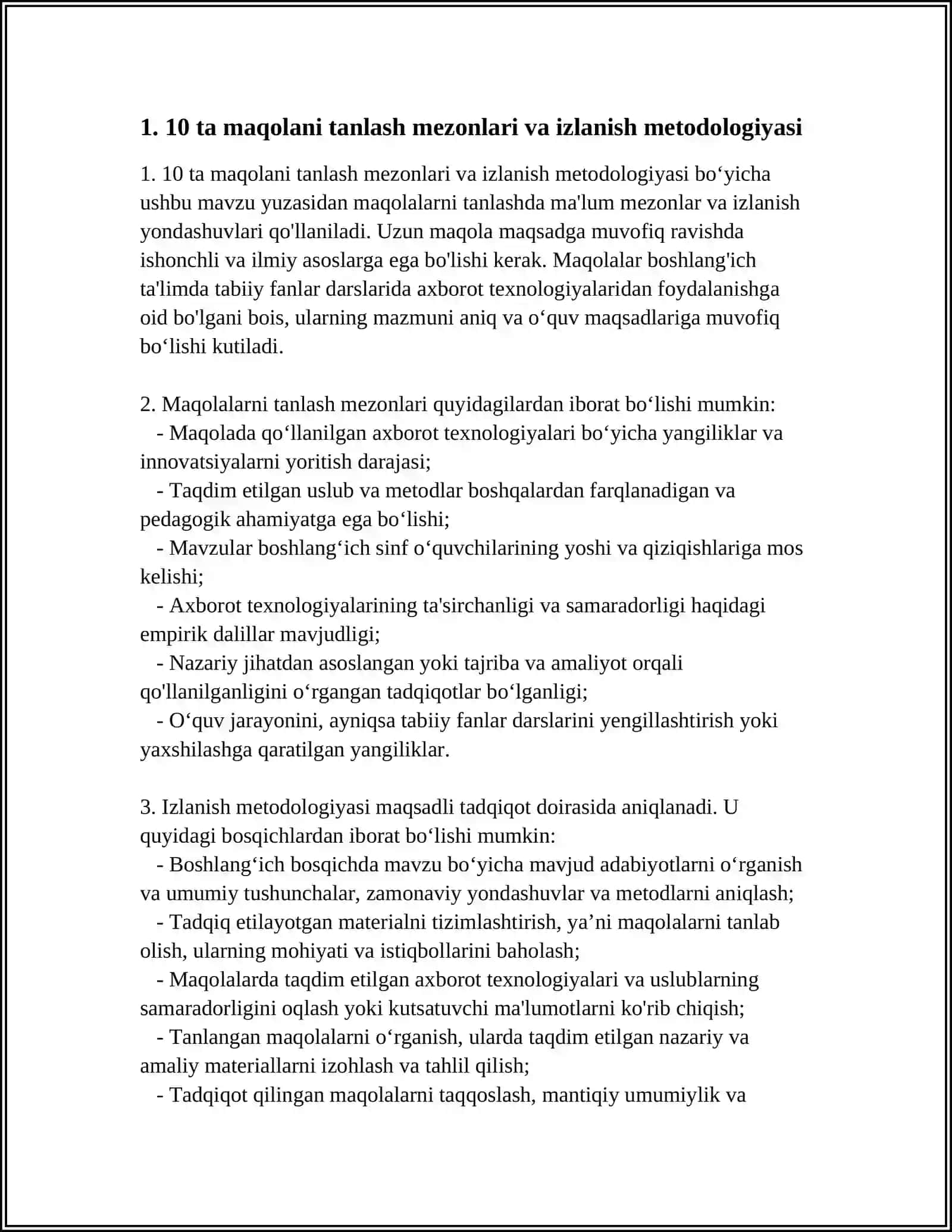 BOSHLANG‘ICH TA’LIM TABIIY FANLARI DARSLARIDA AXBOROT TEXNOLOGIYALARIDAN FOYDALANISHGA OID 10 TA MAQOLANI O‘RGANISH VA TAHLIL QILISH 4