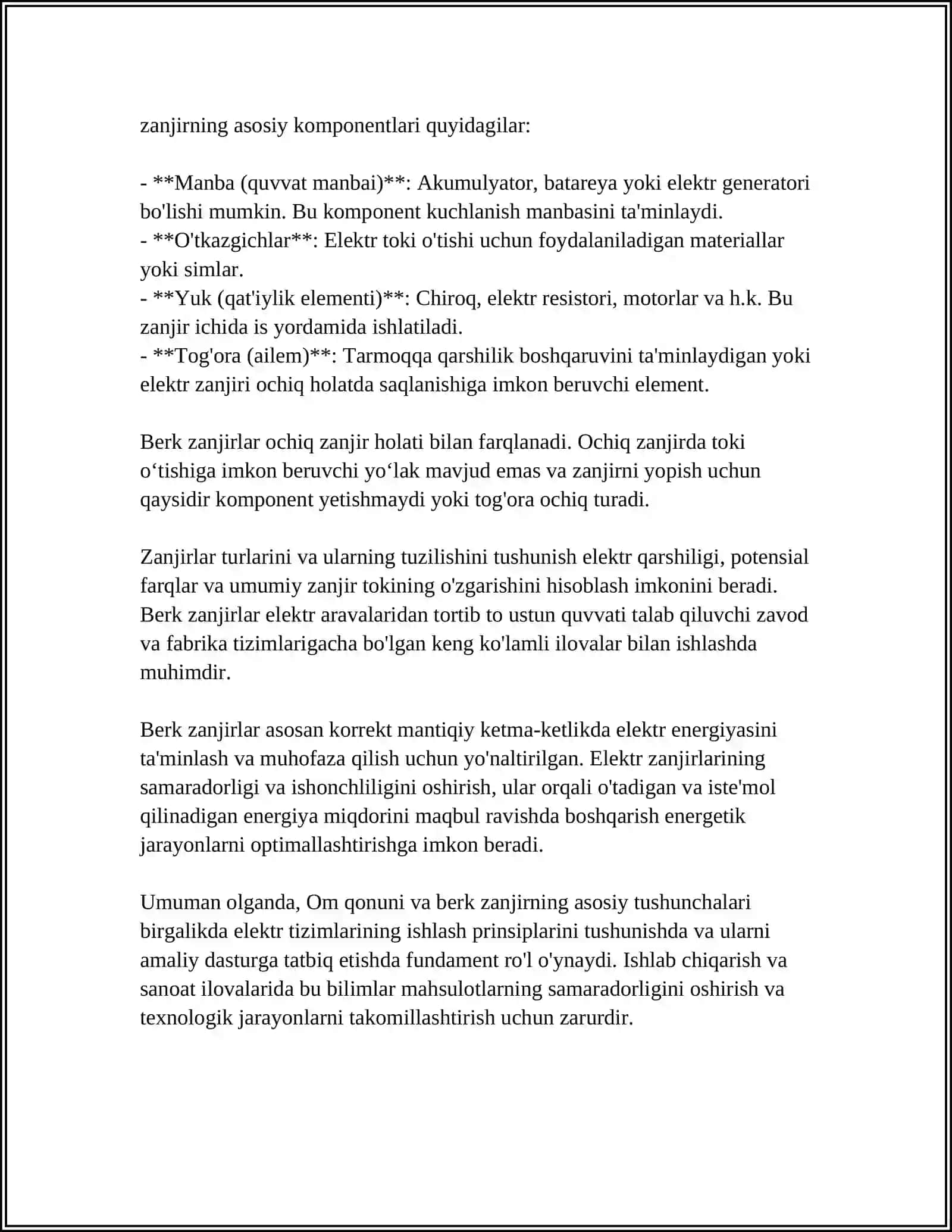 BERK ZANJIR UCHUN OM QONUNI 4
