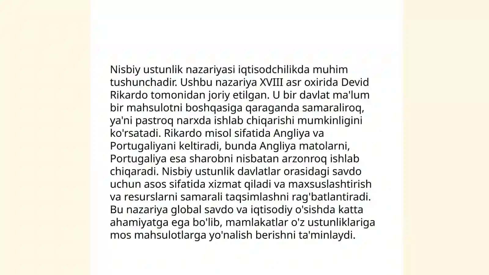 Xalqaro savdo nazariyalari: Absolyut va nisbiy ustunlik 4