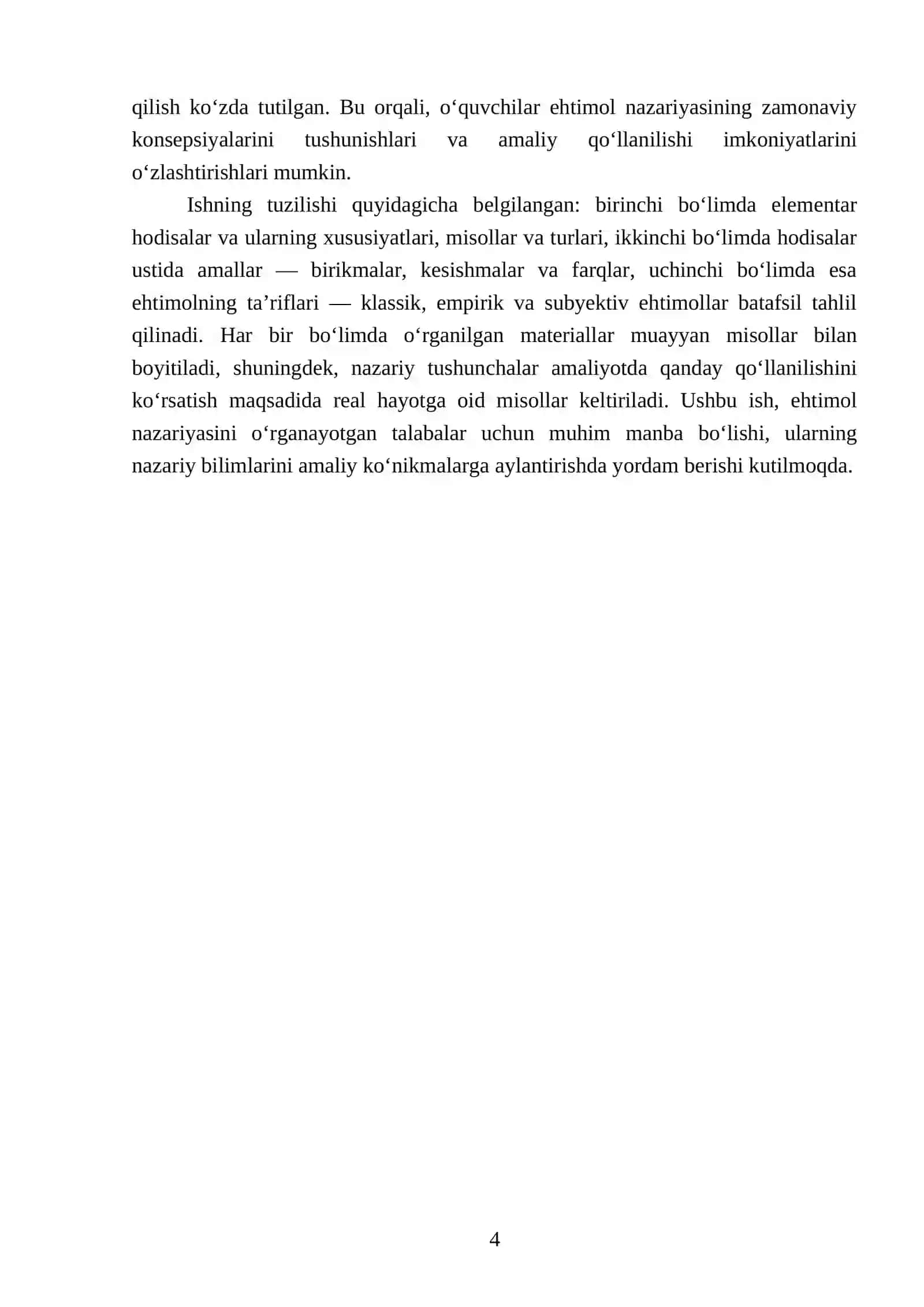 Elementar hodisalar fazosi. Hodisalar ustida amallar. Ehtimolning ta’riflari 4