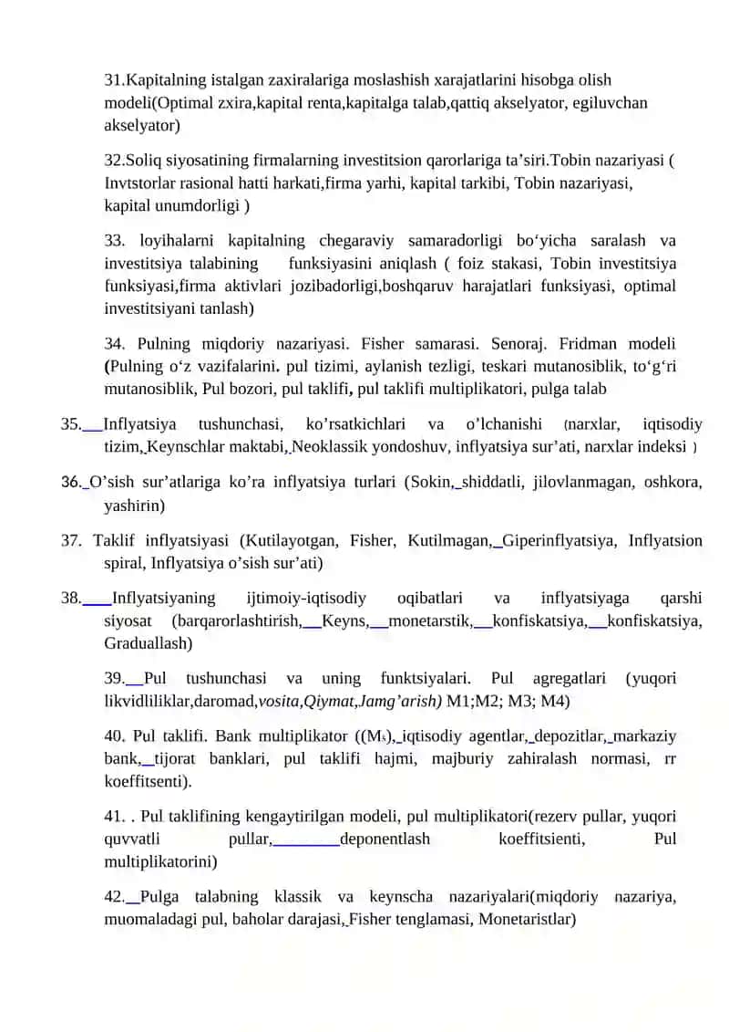 Dinamik makroiqtisod fanidan oraliq va yakuniy nazorat savollari 4