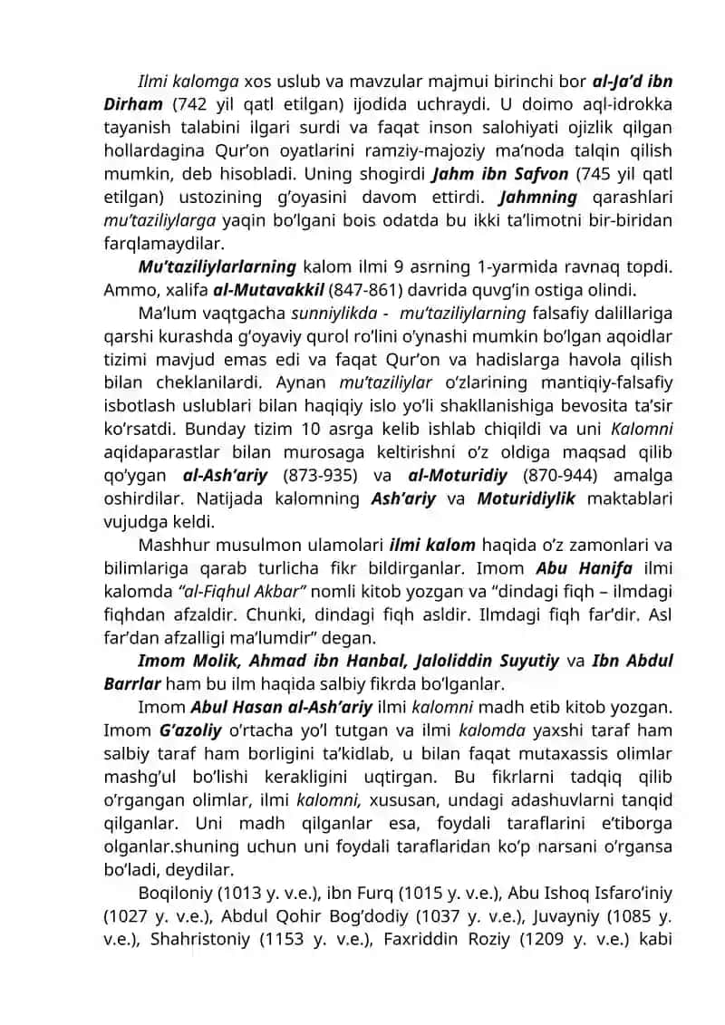 ISLOM DININING AQIDAVIY YO’NALISHLARI VA MAKTABLARII 4