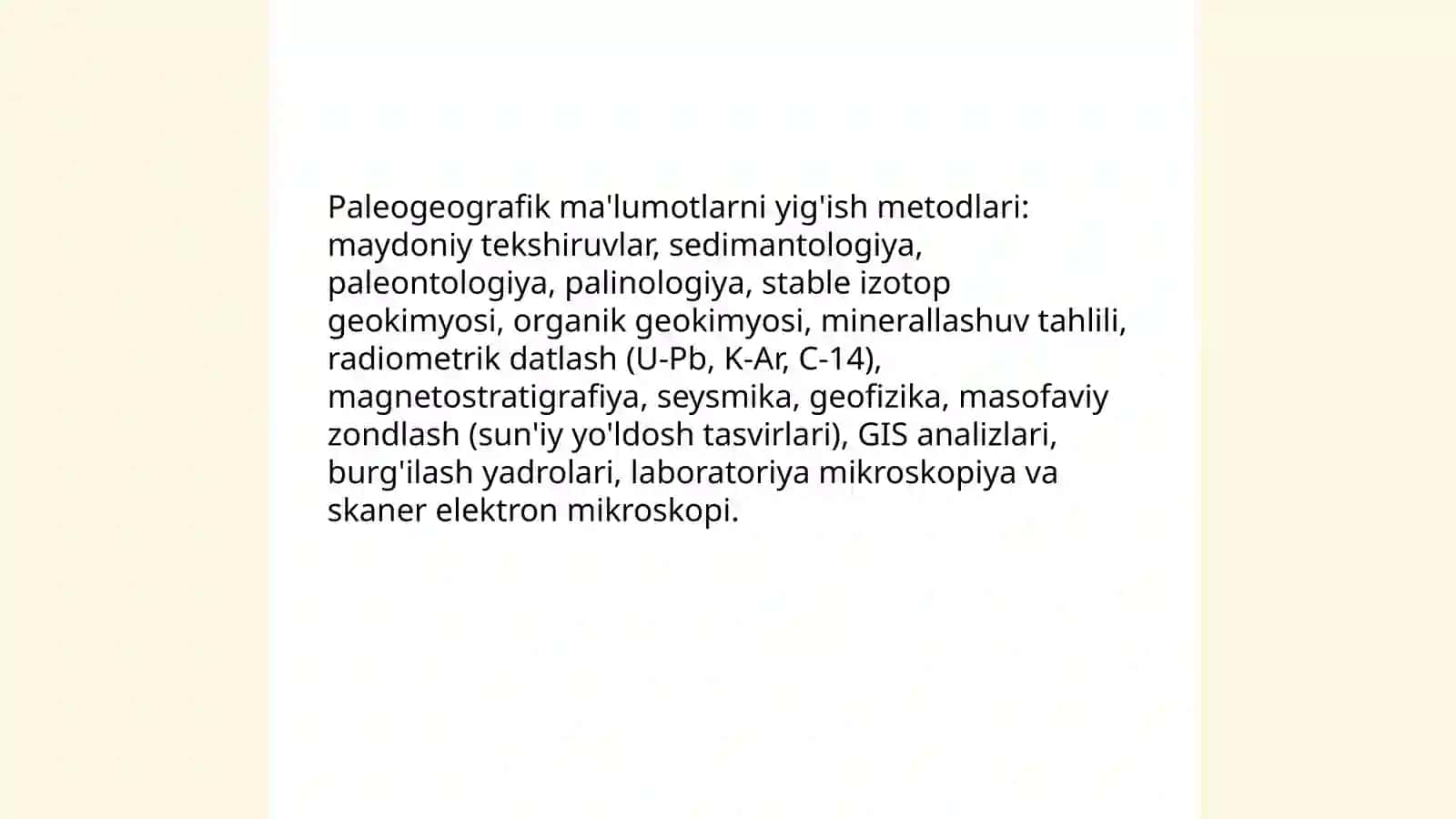 Paleogeografikma'lumotlardan foydalanishning ayrim xususiyatlarini o'rganish va tahlil etish asosida taqdimotlar 4