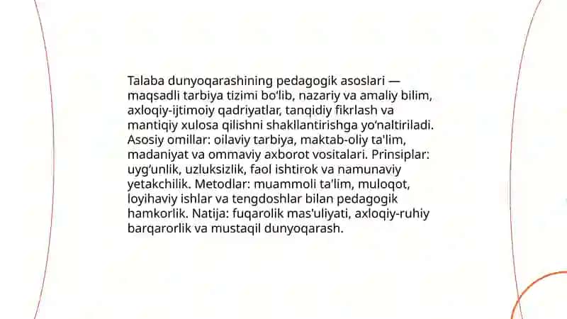 Talaba e'tiqodi, dunyoqarashi, o'zini o'zi nazorat qilishi 4