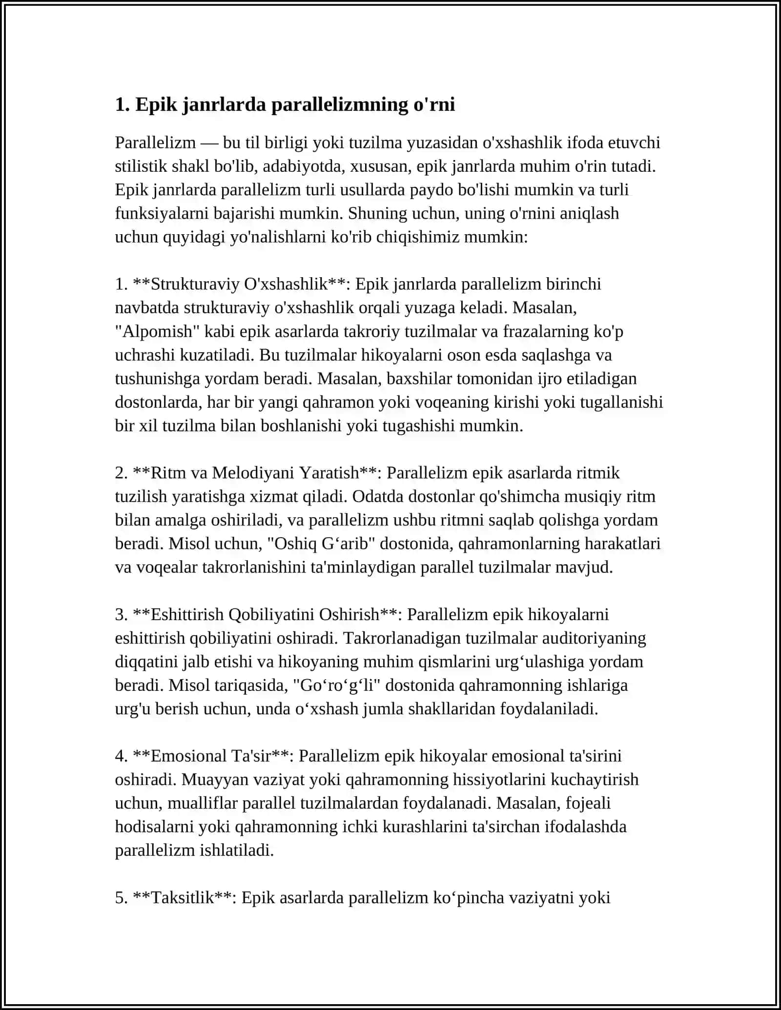 PARALLELIZM – O‘ZBEK XALQ QO‘SHIQLARINING TARKIBIY QISMI SIFATIDA EPIK JANRLARDA ADABIY-BADIIY QOLIPLAR VA AN’ANAVIY TASVIR VOSITALARI 4