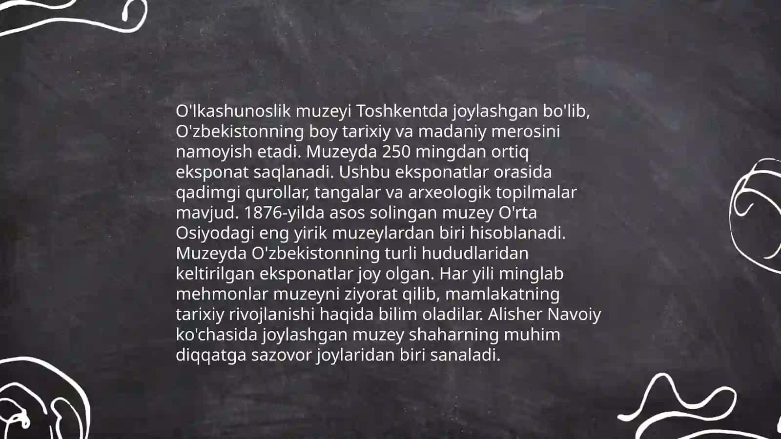 Toshkent shahridagi tarixiy muzeylarga tashrif buyurish 4