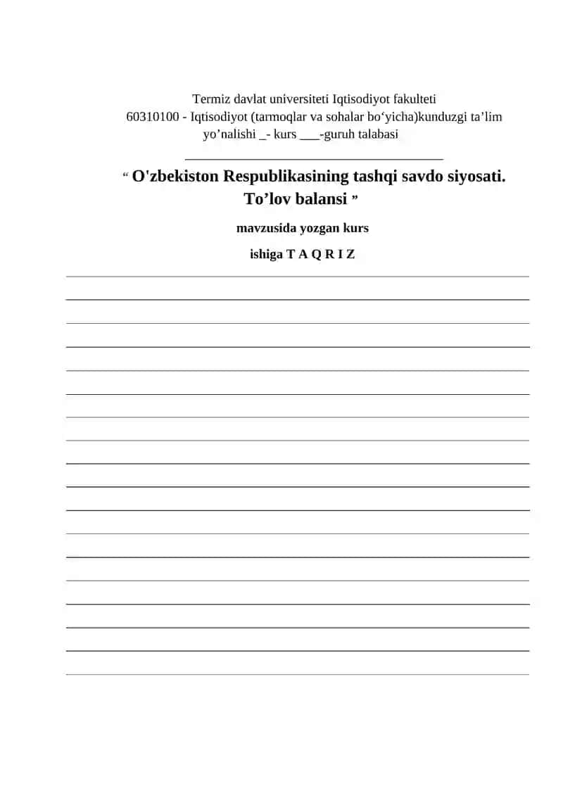 O'zbekiston Respublikasining tashqi savdo siyosati. To’lov balansi 4
