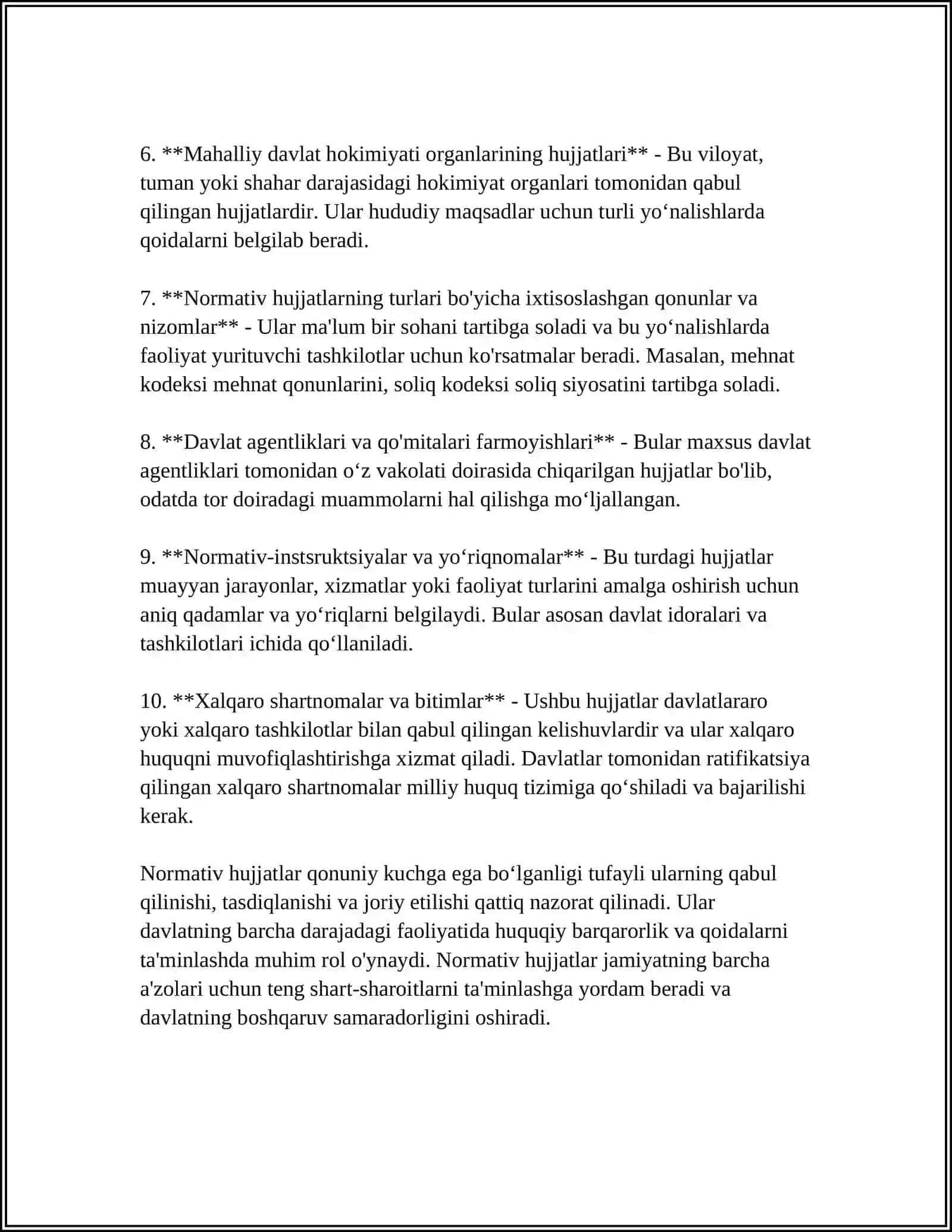 NORMATIV HUJJATLAR VA YUKLARINI TASHISH TARTIBLARI OʻRGANISH 4