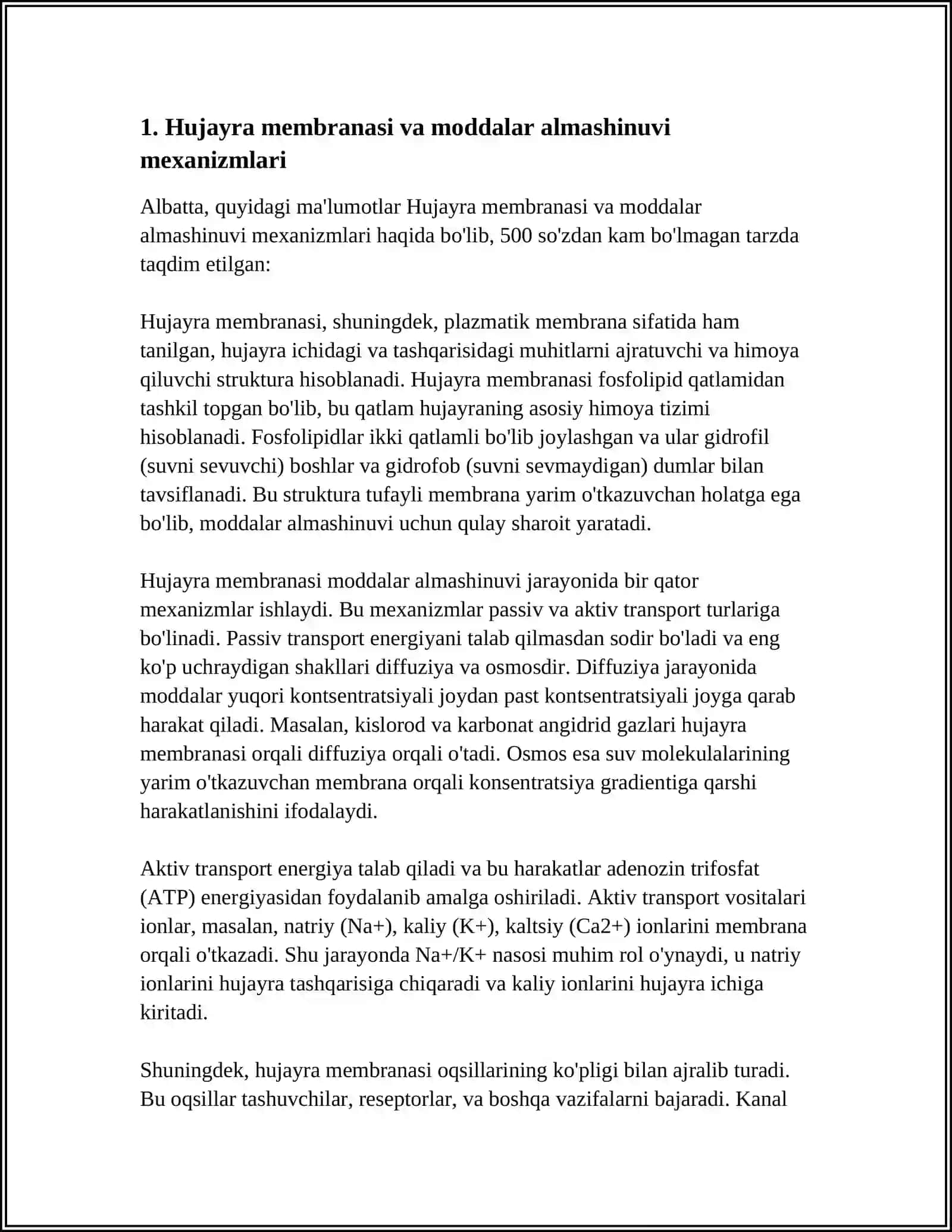 HUJAYRADA MODDALAR VA ENERGIYA ALMASHINUVI. MA'LUMOTLAR OQIMI 4