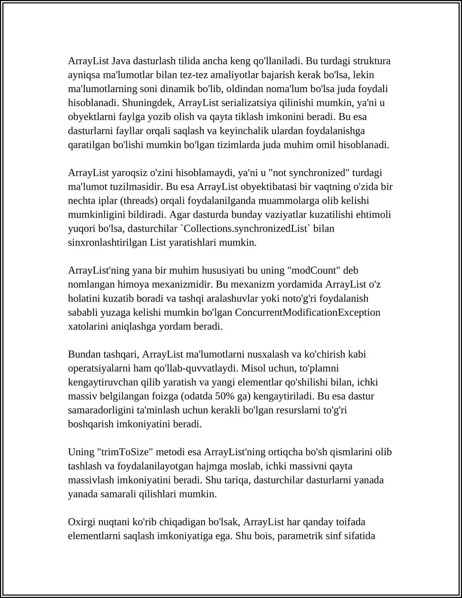 ARRAYLIST SINFI ELEMENTLARI VA ULARNING YORDAMIDA RO’YXATDA MANTIQIY AMALLARNI BAJARISH 4